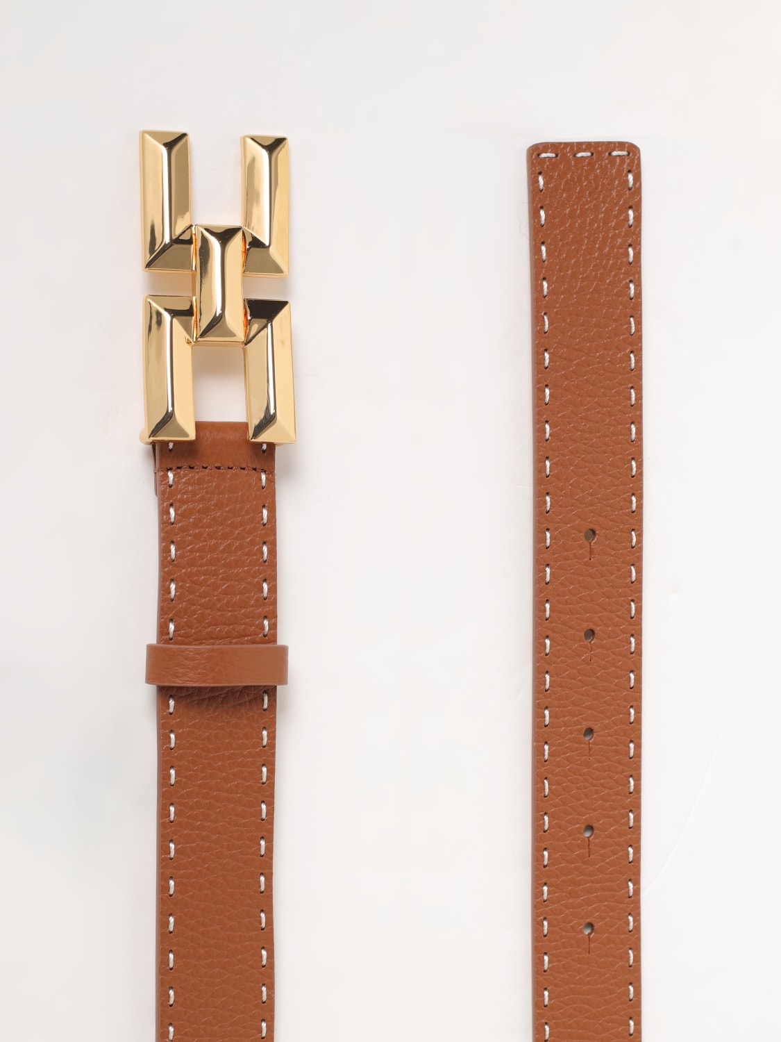 ELISABETTA FRANCHI CINTURA: Cintura Elisabetta Franchi in pelle con cuciture a vivo , Burro - Img 3