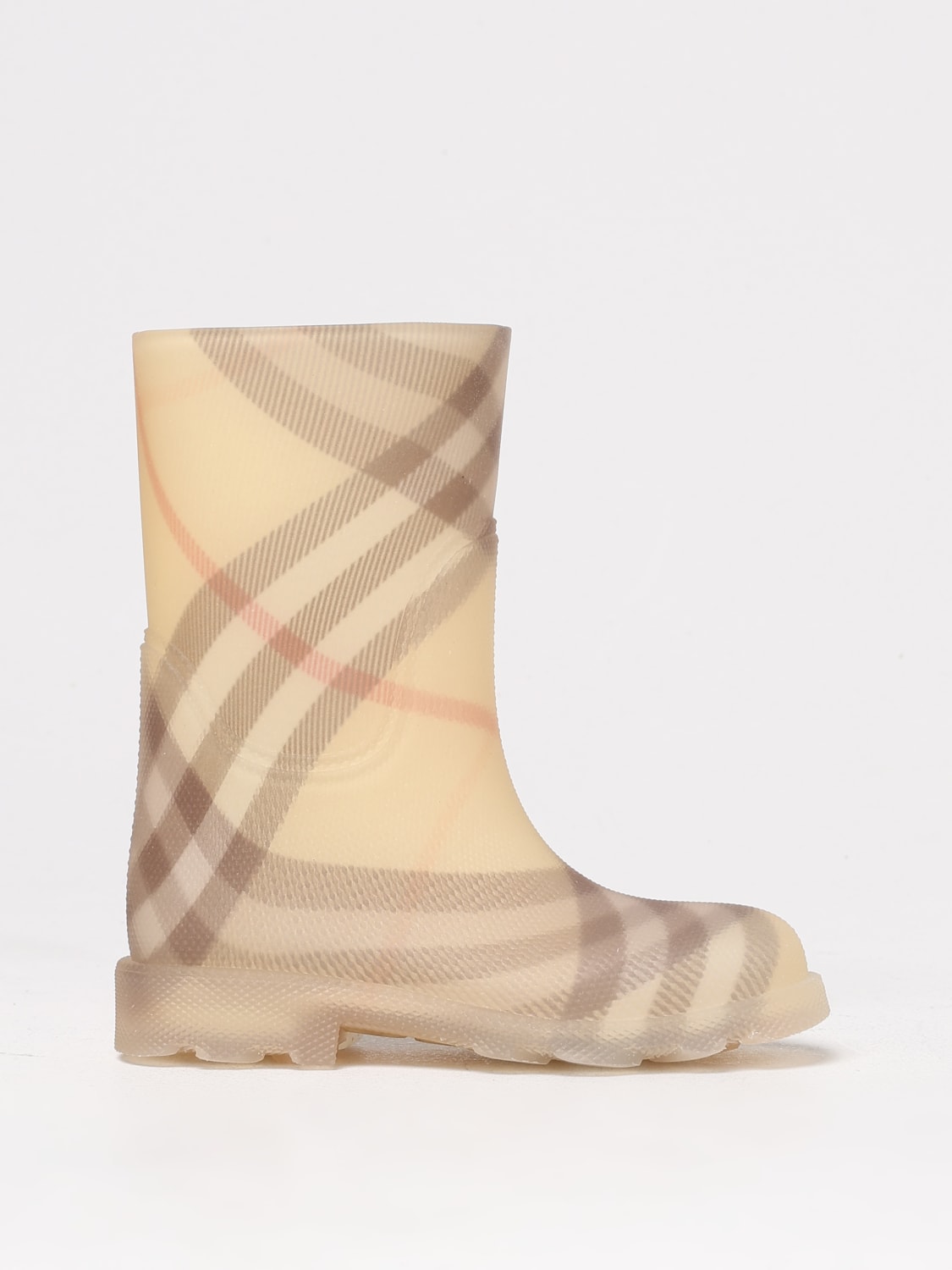 BURBERRY SCARPE: Stivale da pioggia Vintage Check Burberry in gomma stampata , Giallo - Img 1