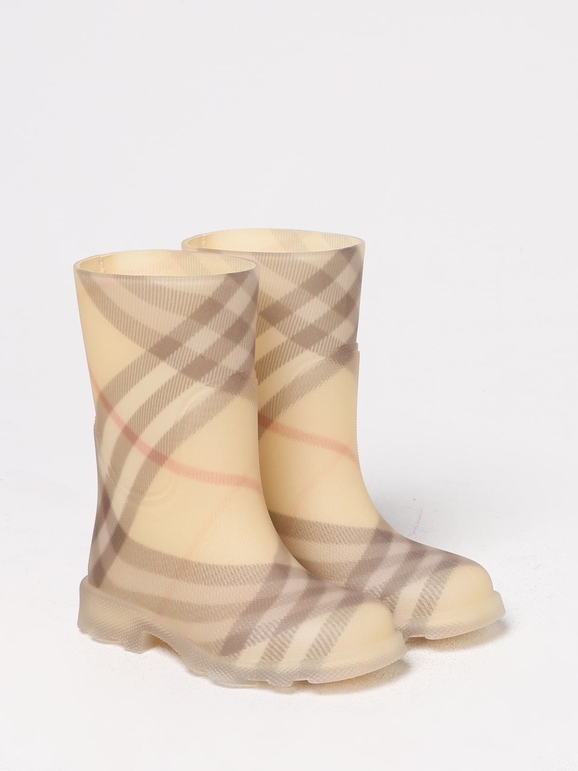 BURBERRY SCARPE: Stivale da pioggia Vintage Check Burberry in gomma stampata , Giallo - Img 2