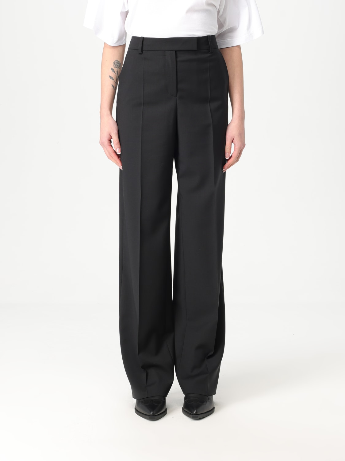 パンツ BOSS Woman Pants Black 50530900 001 BOSS - Straight-leg trousers in wool - Black