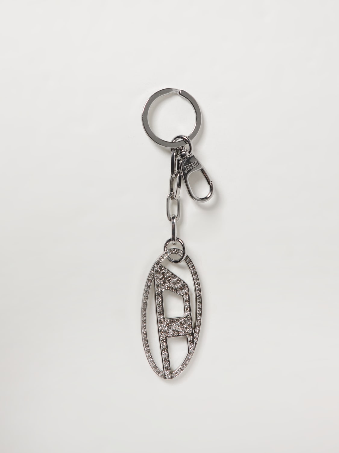 DIESEL PORTACHIAVI: Portachiavi Diesel in ottone con strass incastonati , Bianco - Img 1