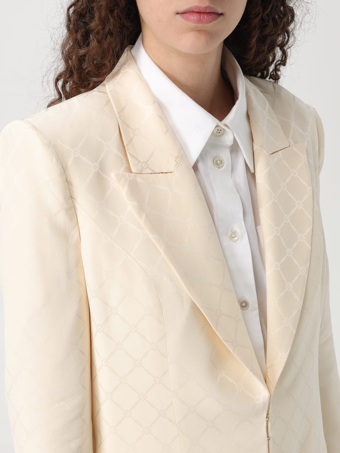 アウターその他 ELISABETTA FRANCHI Woman Blazer Butter GI153 193 ELISABETTA FRANCHI: single-breasted satin jacquard blazer