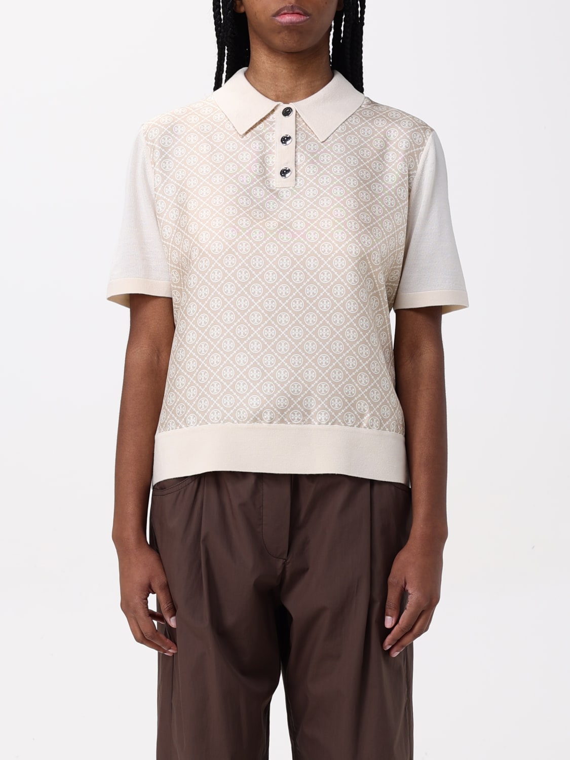 Tシャツ・カットソー TORY BURCH Woman Polo Shirt Yellow Cream 147959 960 Silk-Front Polo: Women's Clothing | Sweaters | Tory Burch EU