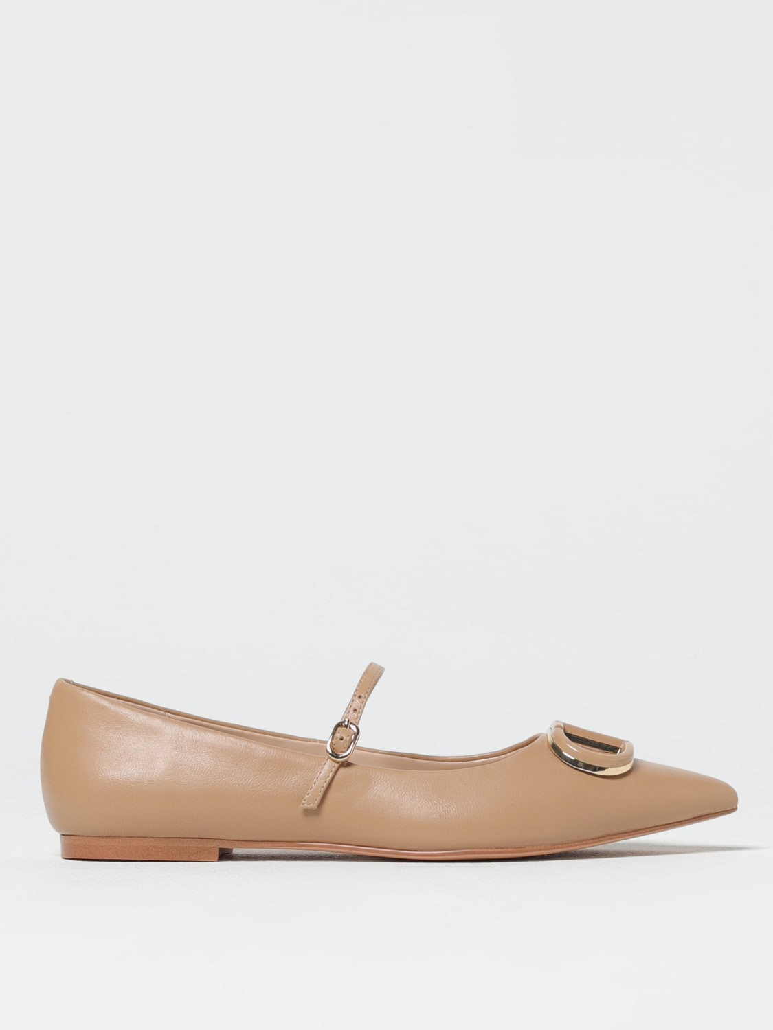 フラットシューズ TWINSET SS25 'Oval T' ballet flats (251TCP064 00044) Leather ballet flats with Oval T Woman, Black | TWINSET Milano