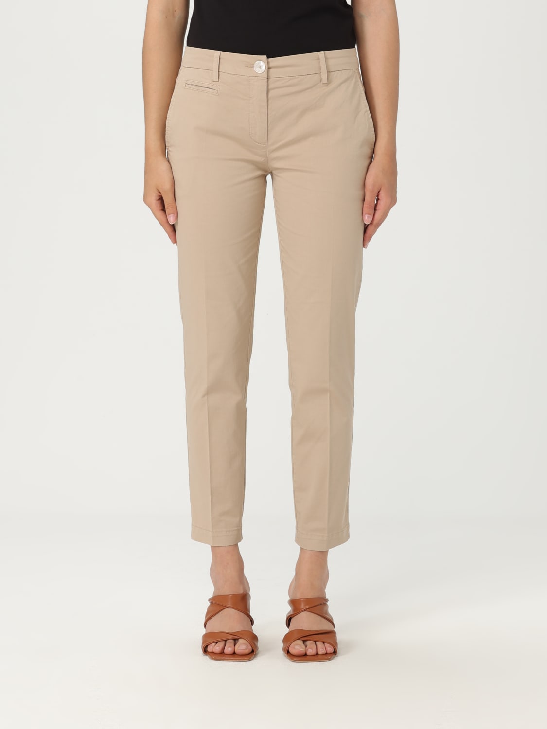 TWINSET PANTALONI: Pantalone cropped Twinset in cotone stretch , Corda - Img 1