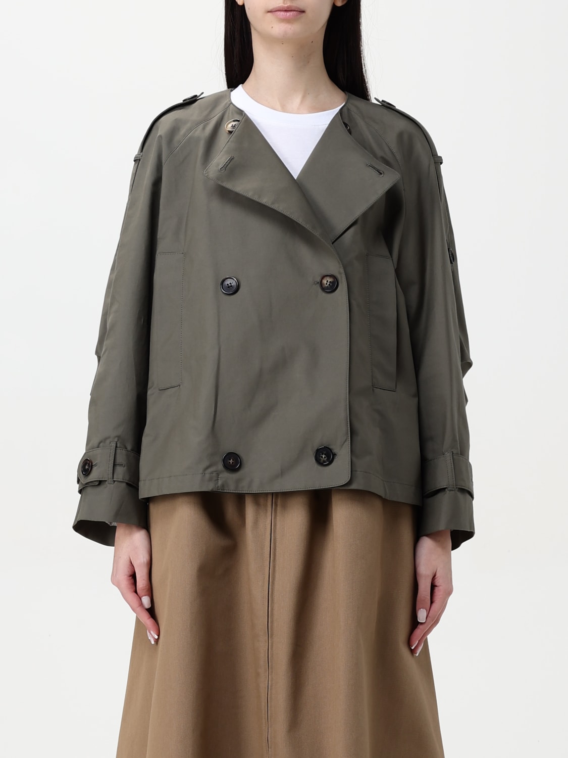 'S MAX MARA GIACCA: Trench 'S Max Mara in misto cotone , Verde - Img 1