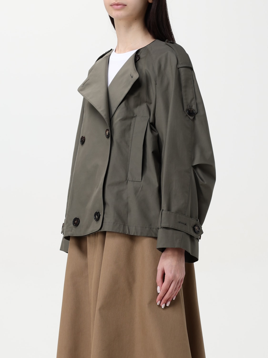 'S MAX MARA GIACCA: Trench 'S Max Mara in misto cotone , Verde - Img 3