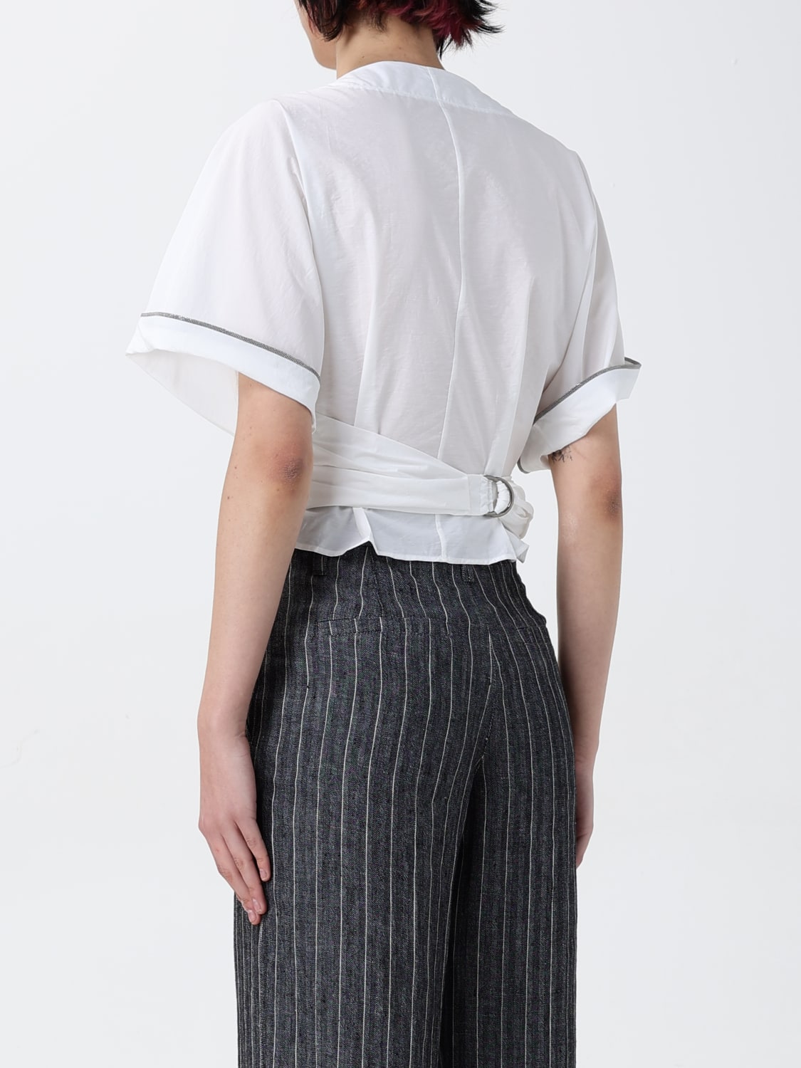 BRUNELLO CUCINELLI TOP: Blusa Brunello Cucinelli in cotone con monile nickel-free, Naturale - Img 3