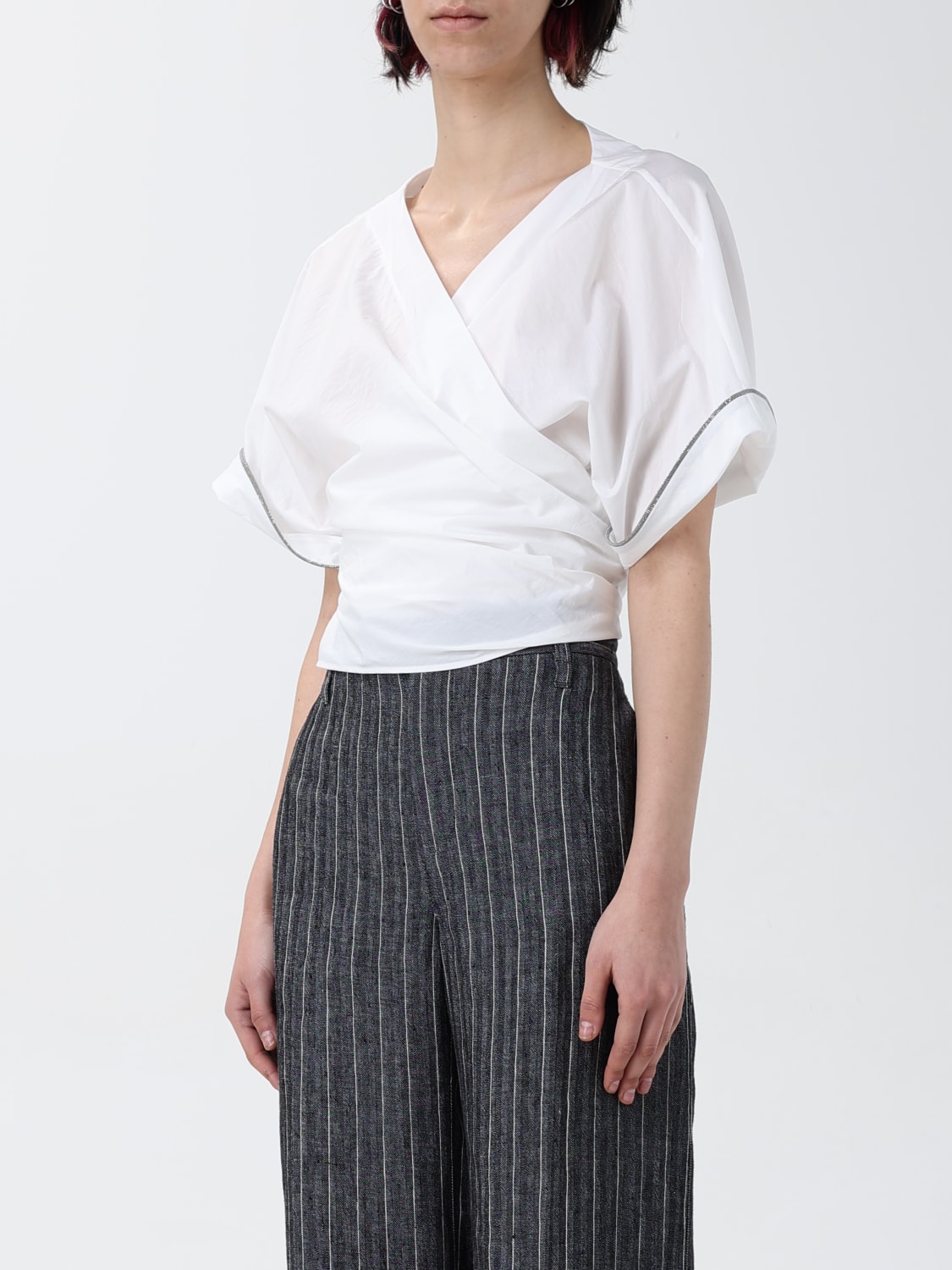 BRUNELLO CUCINELLI TOP: Blusa Brunello Cucinelli in cotone con monile nickel-free, Naturale - Img 4