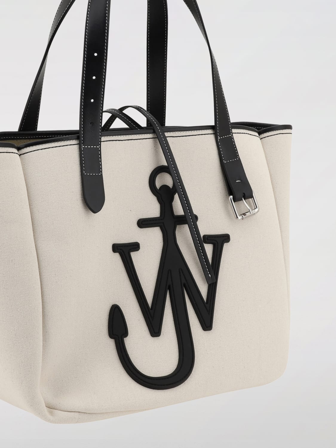 JW ANDERSON BORSA TOTE: Borsa Ancora JW Anderson in pelle e canvas, Beige - Img 3