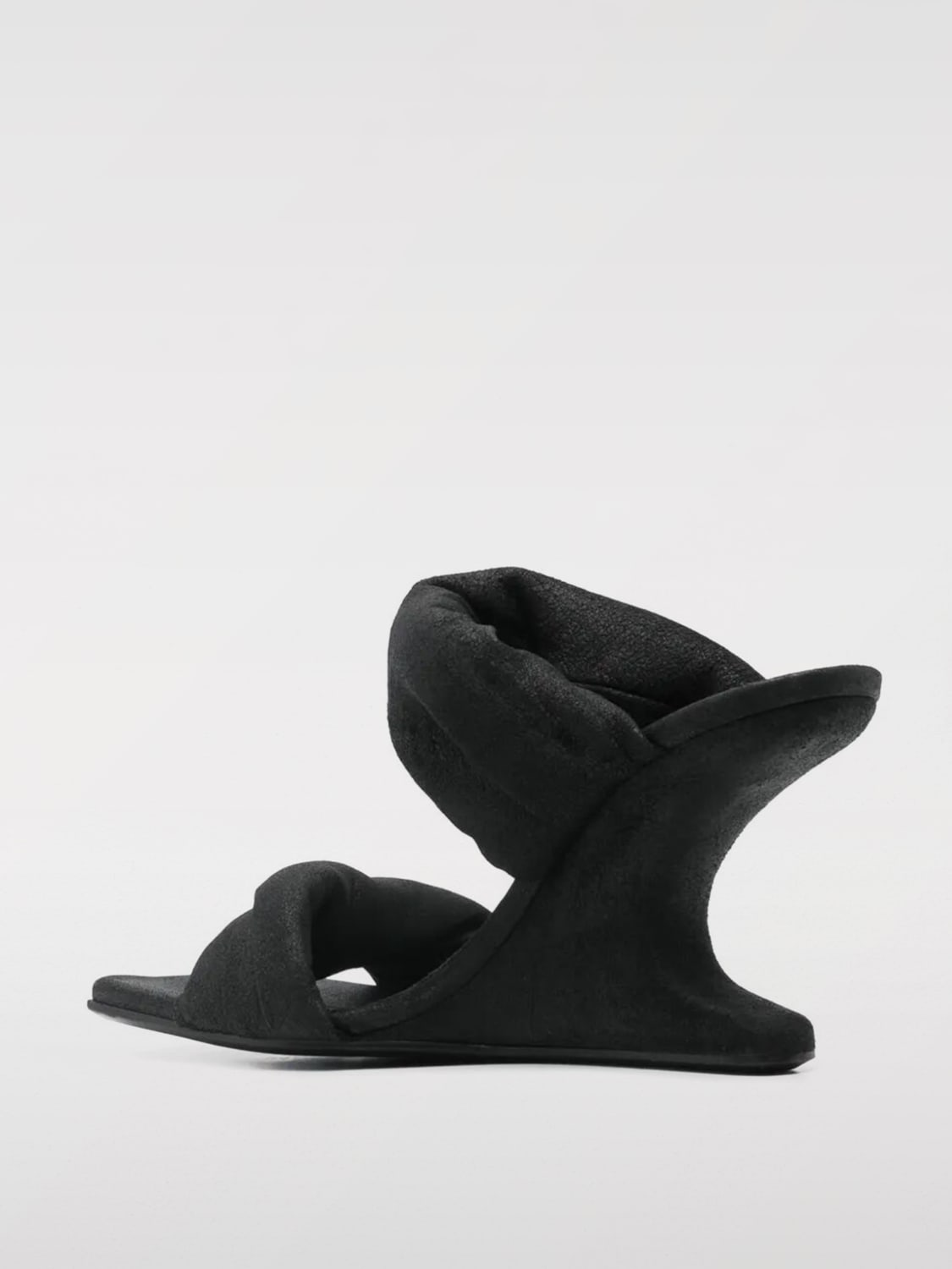 サンダル・ミュール RICK OWENS Women Sandals RP01C5871LPO09 Black RICK OWENS Womens Black Leather MULTI-STRAPS Flat Open Toe