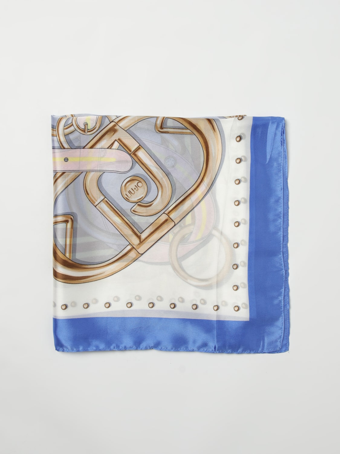 LIU JO FOULARD: Foulard Liu Jo in raso con stampa chain , Blue - Img 1