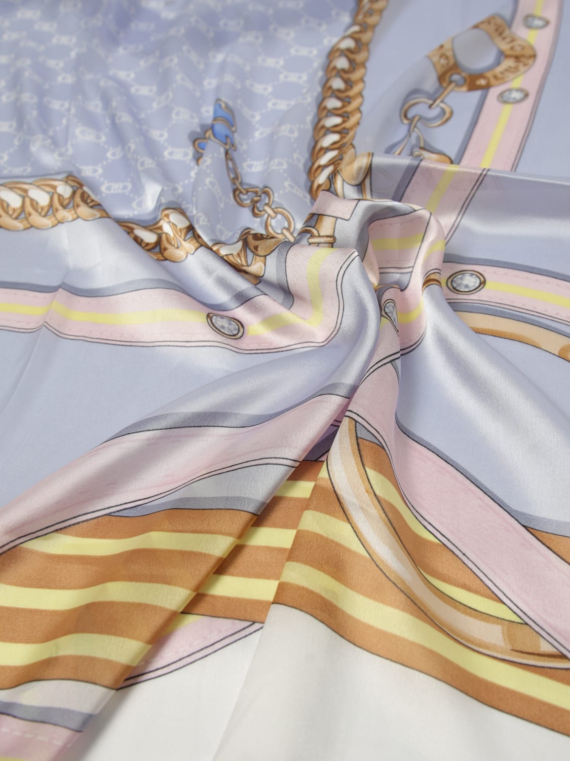 LIU JO FOULARD: Foulard Liu Jo in raso con stampa chain , Blue - Img 3