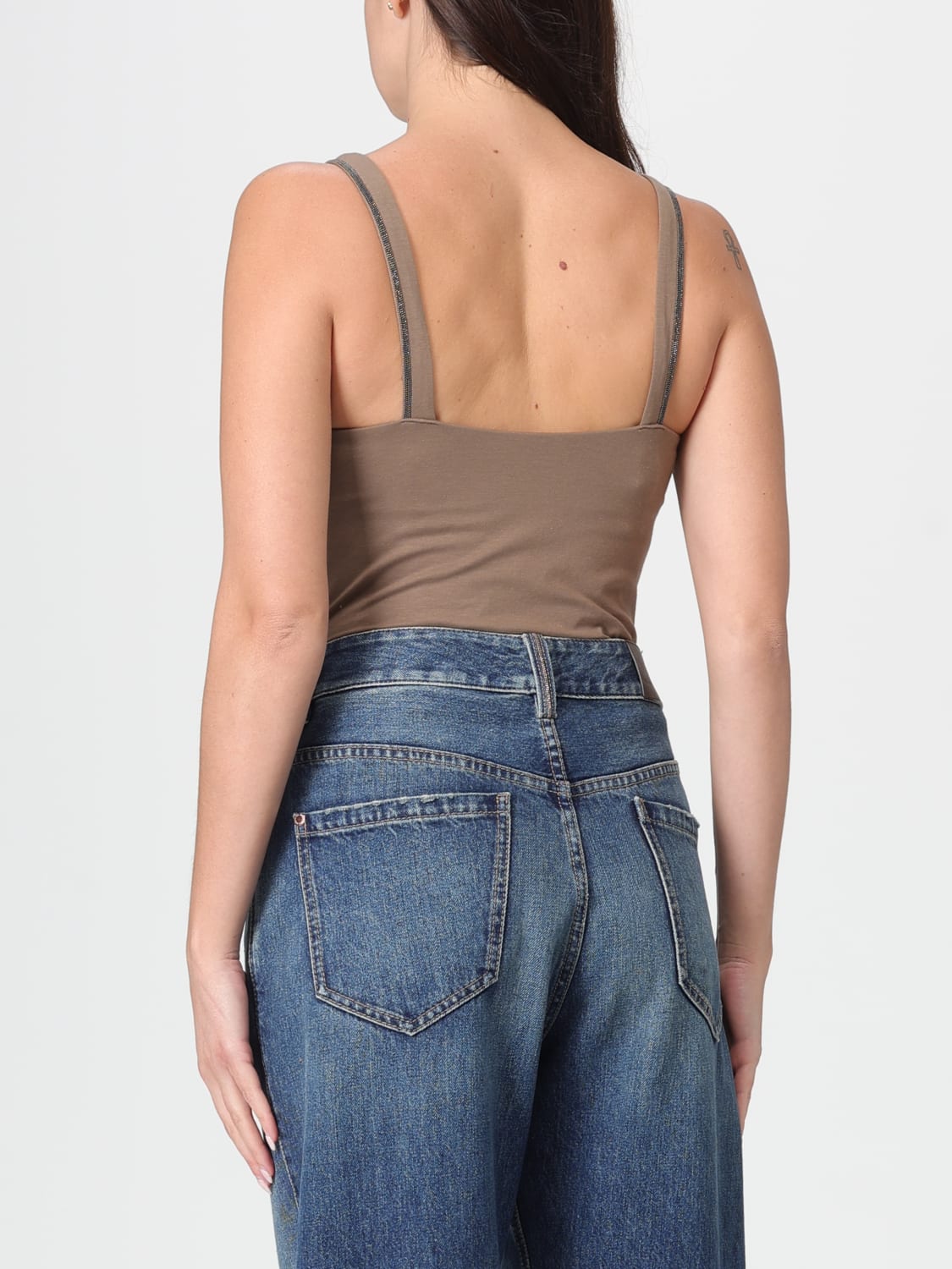 BRUNELLO CUCINELLI TOP: Top classico Brunello Cucinelli in jersey con monile , Cacao - Img 3