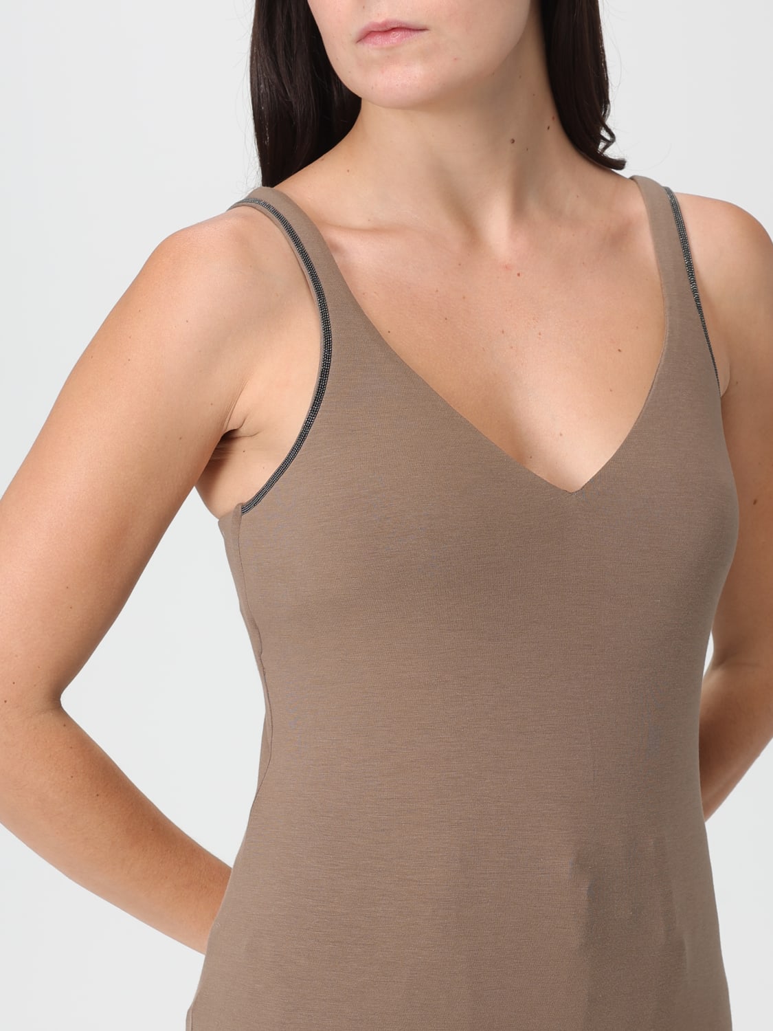 BRUNELLO CUCINELLI TOP: Top classico Brunello Cucinelli in jersey con monile , Cacao - Img 5