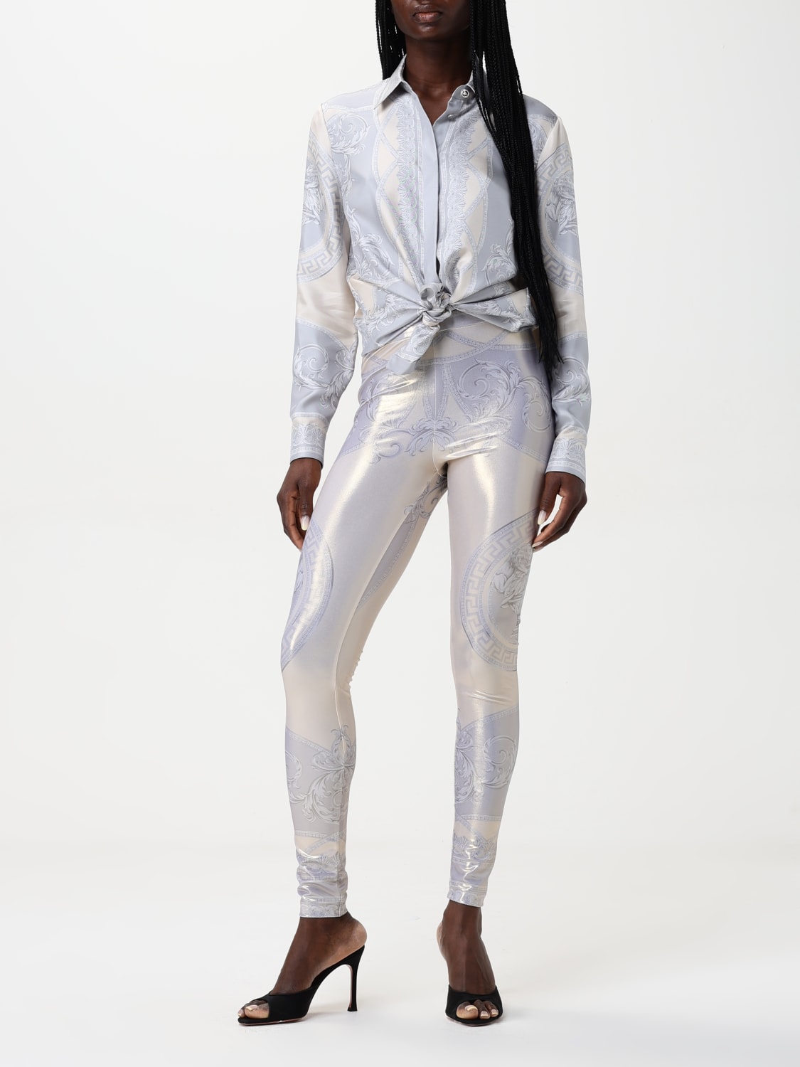 VERSACE CAMICIA: Camicia Versace in seta con stampa grafica , Silver - Img 2