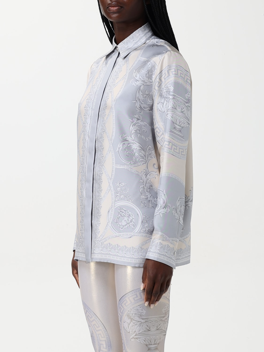 VERSACE CAMICIA: Camicia Versace in seta con stampa grafica , Silver - Img 4