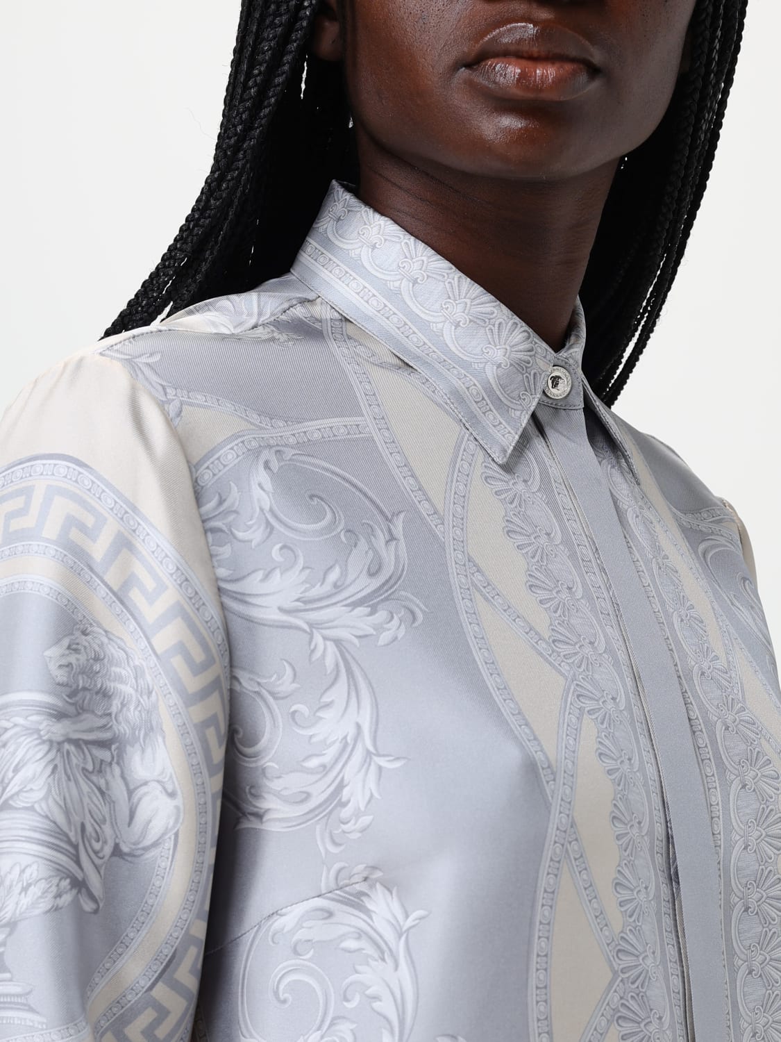 VERSACE CAMICIA: Camicia Versace in seta con stampa grafica , Silver - Img 5