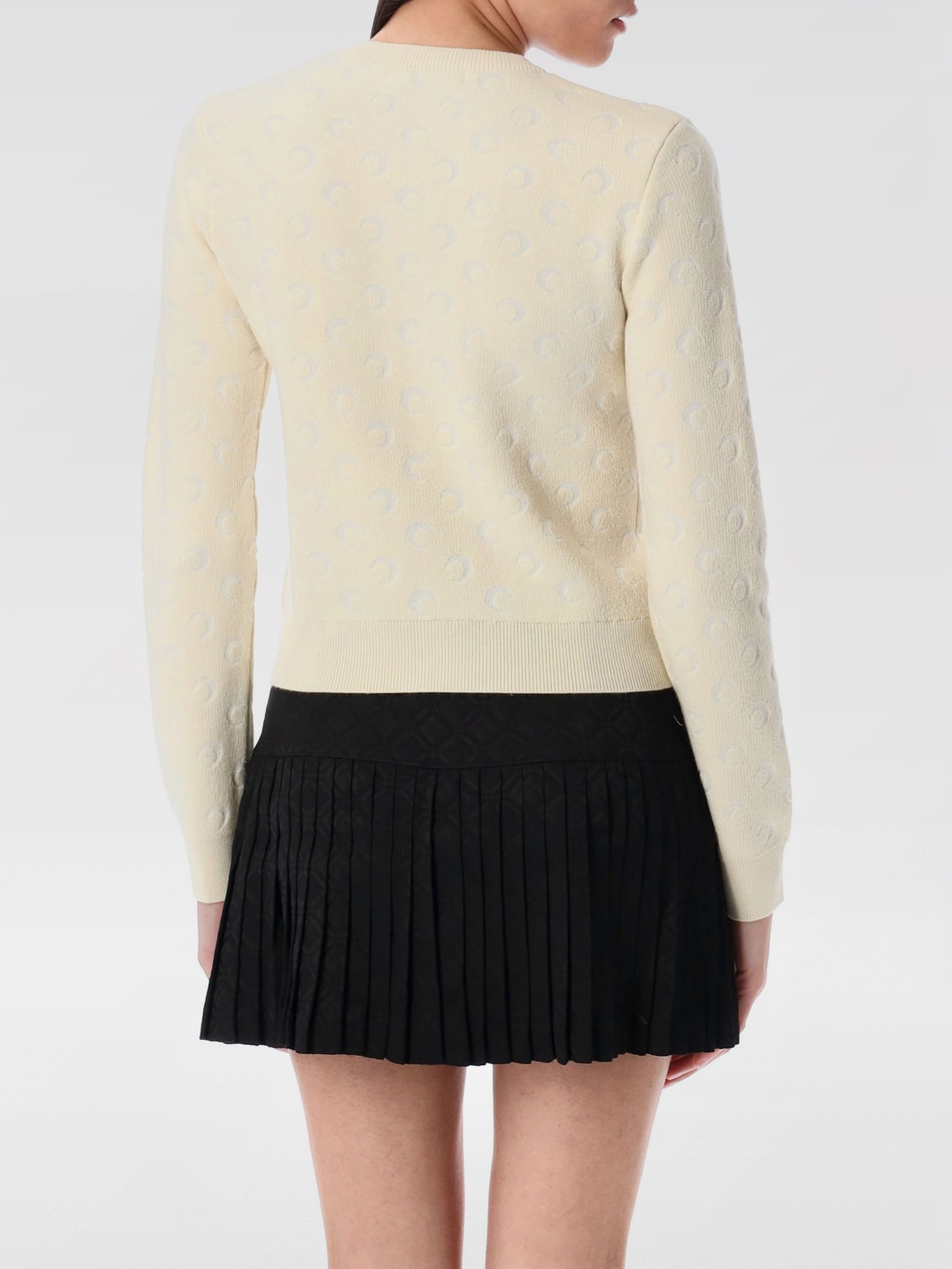 MARINE SERRE MAGLIA: Cardigan a girocollo con logo Marine Serre, Beige - Img 2