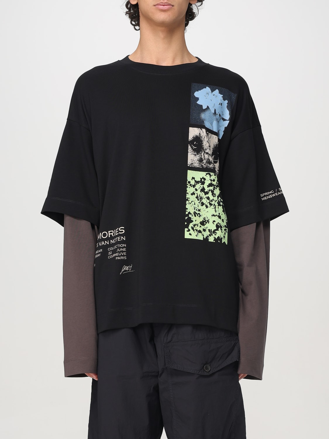 DRIES VAN NOTEN T-SHIRT: T-shirt oversize in cotone stampato Dries Van Noten, Nero - Img 1