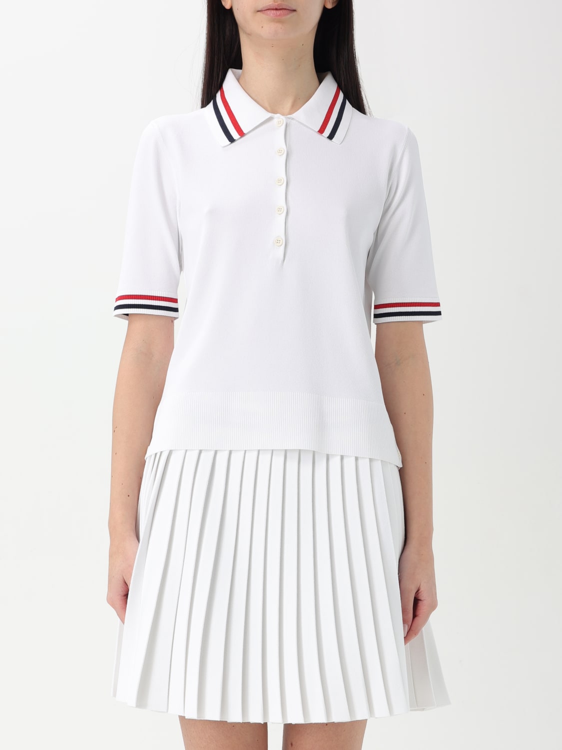 Tシャツ・カットソー THOM BROWNE Woman Polo Shirt White FKP119AY5502 100 THOM BROWNE: T-shirt woman - White | Thom Browne polo shirt