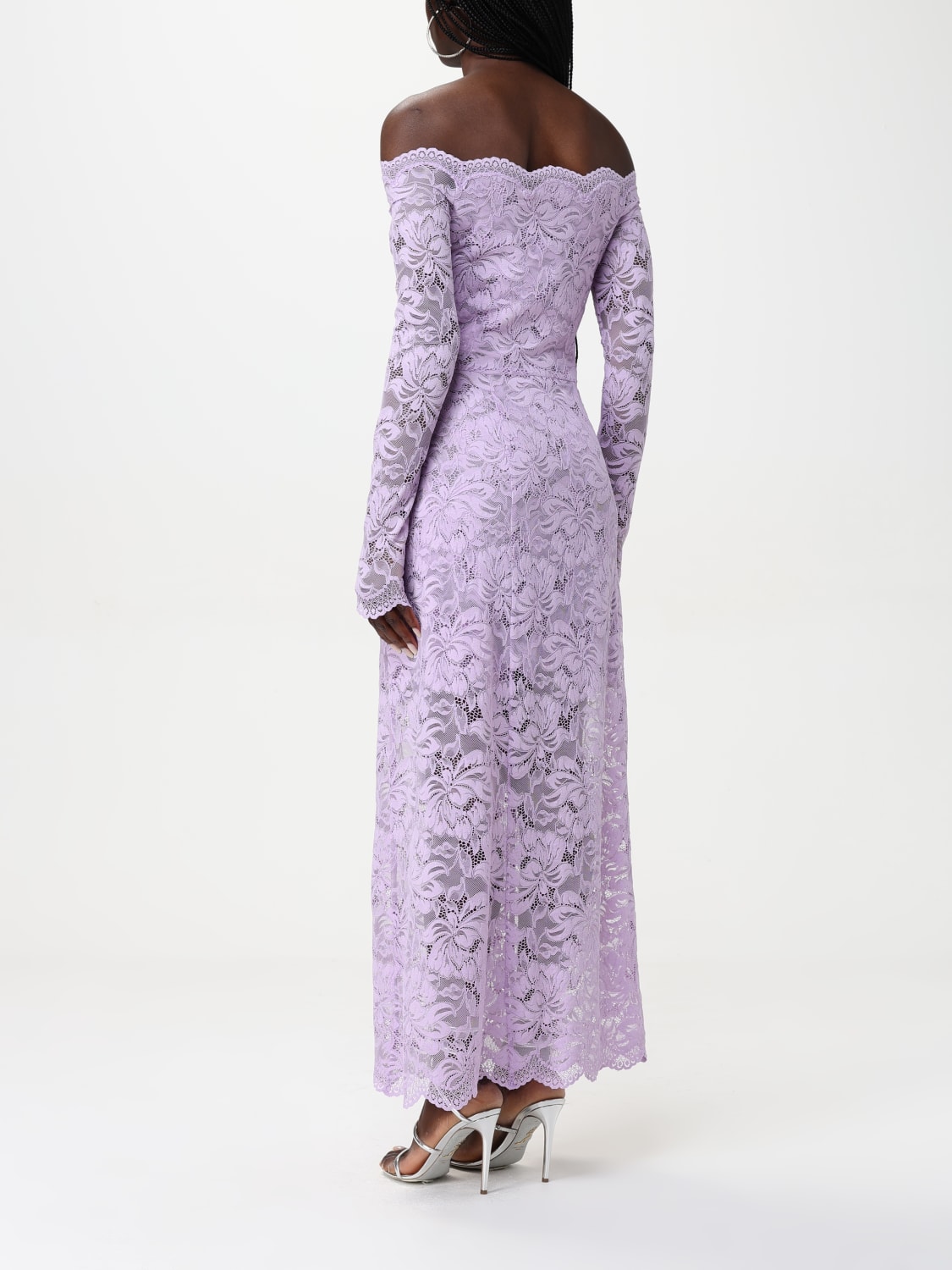 ワンピース RABANNE Woman Dress Lavander 25PJRO065PA0170 P519 French Lavender Off Shoulder Lace Maxi Dress