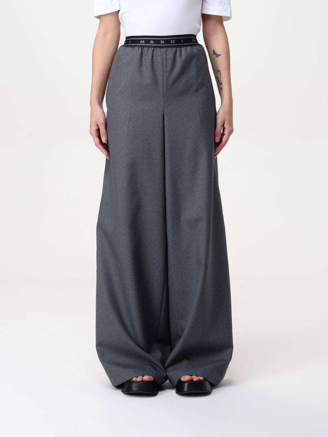 ボトムスその他 MARNI Women Pants PAMA0546SUTW839 Black Deep blue tropical wool trousers with Marni Mending | Marni