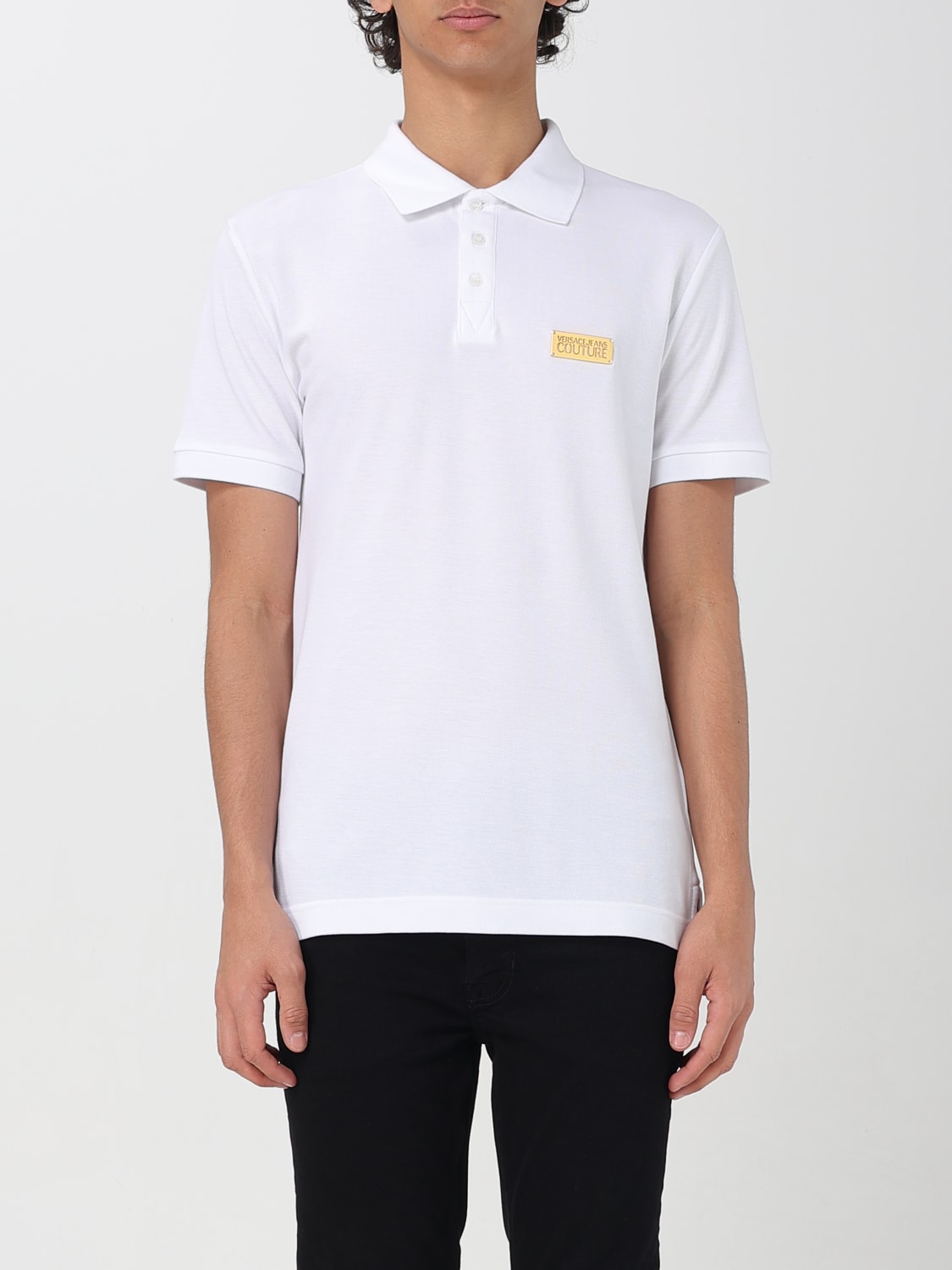 Tシャツ・カットソー VERSACE Men Polo Shirts 78GAGT08CJ01TG03 White VERSACE JEANS COUTURE Men's White Short Sleeve Polo with