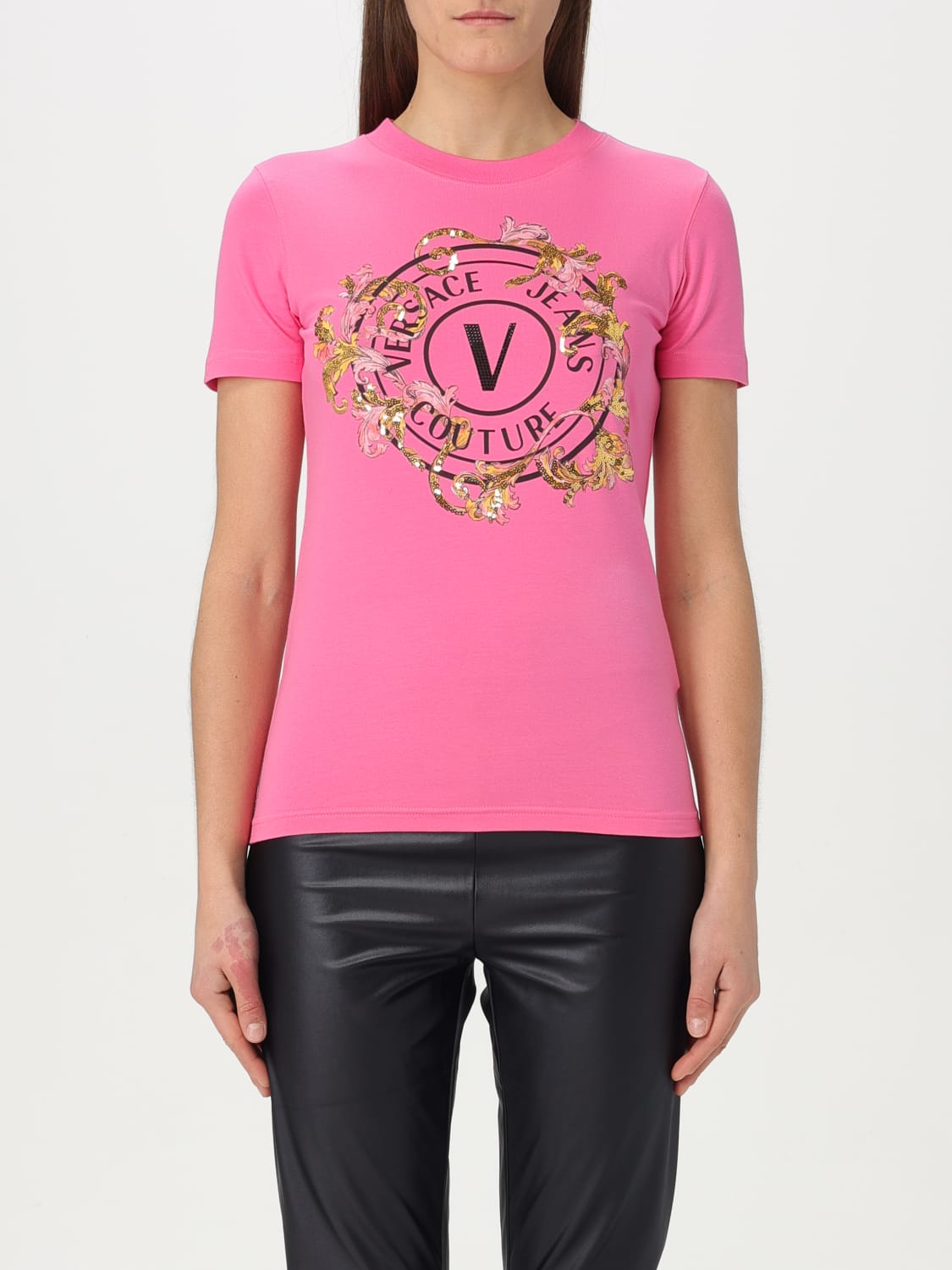 Tシャツ・カットソー VERSACE JEANS COUTURE Woman T-Shirt Pink 78HAHC01CJ02C 494 VERSACE JEANS COUTURE: T-shirt woman - Pink | Versace Jeans