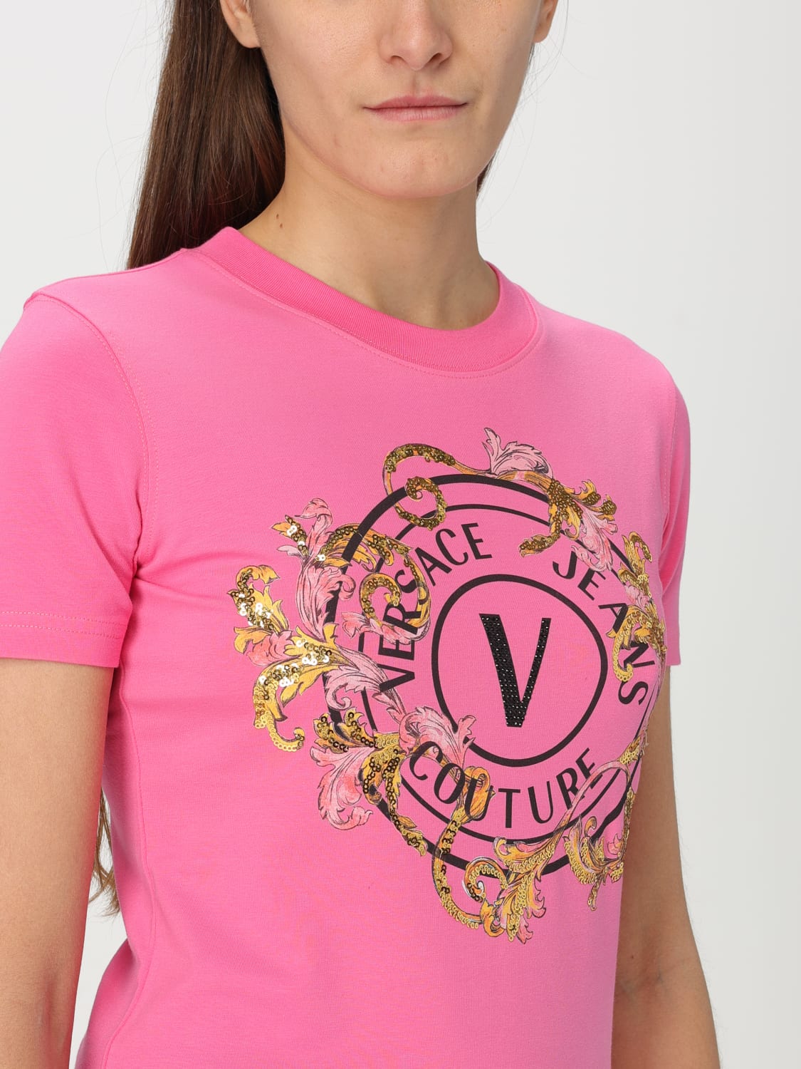 Tシャツ・カットソー VERSACE JEANS COUTURE Woman T-Shirt Pink 78HAHC01CJ02C 494 VERSACE JEANS COUTURE: T-shirt woman - Pink | Versace Jeans