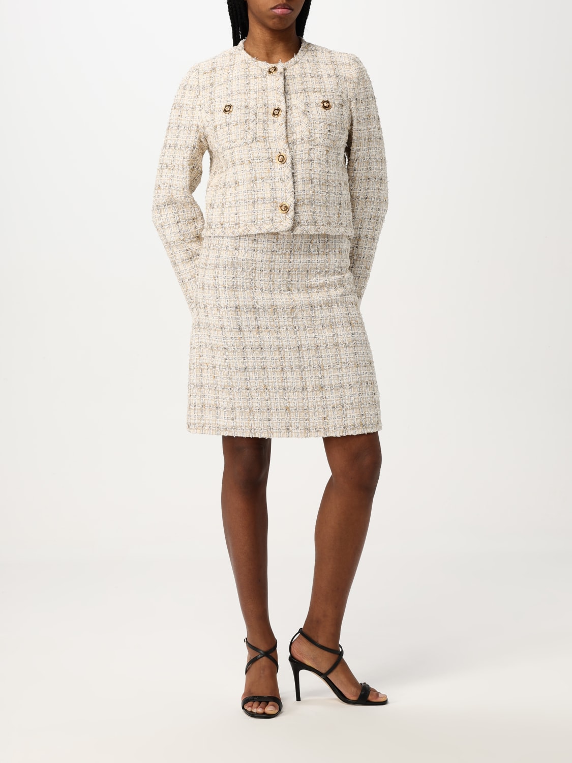 VERSACE GIACCA: Giacca a girocollo bouclé Versace, Fantasia - Img 2