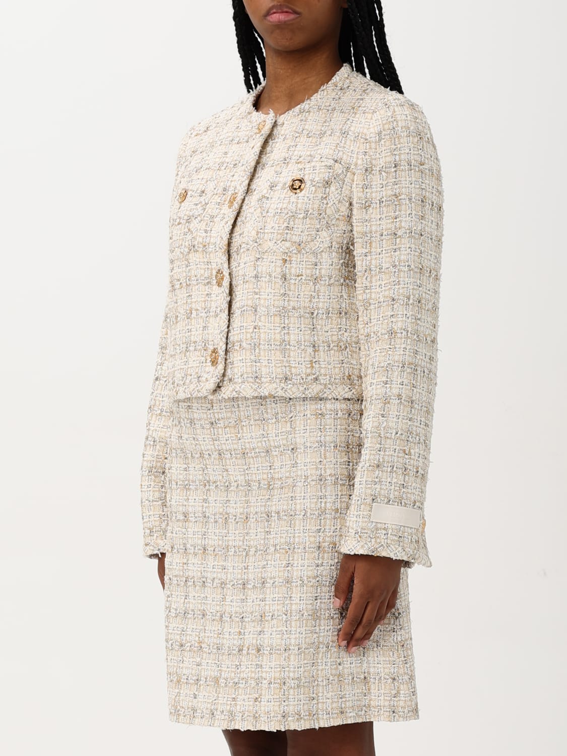 VERSACE GIACCA: Giacca a girocollo bouclé Versace, Fantasia - Img 4