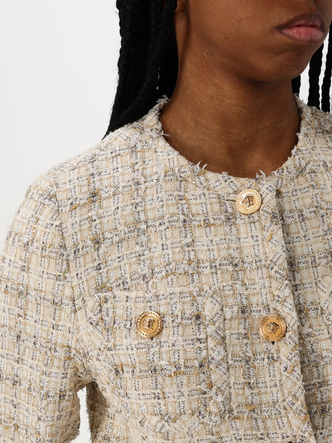 VERSACE GIACCA: Giacca a girocollo bouclé Versace, Fantasia - Img 5