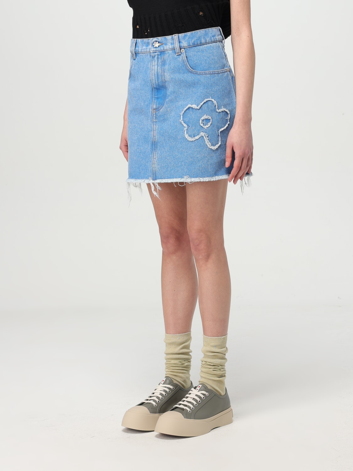 MARNI GONNA: Gonna Marni in denim di cotone con fiori, Blue - Img 4