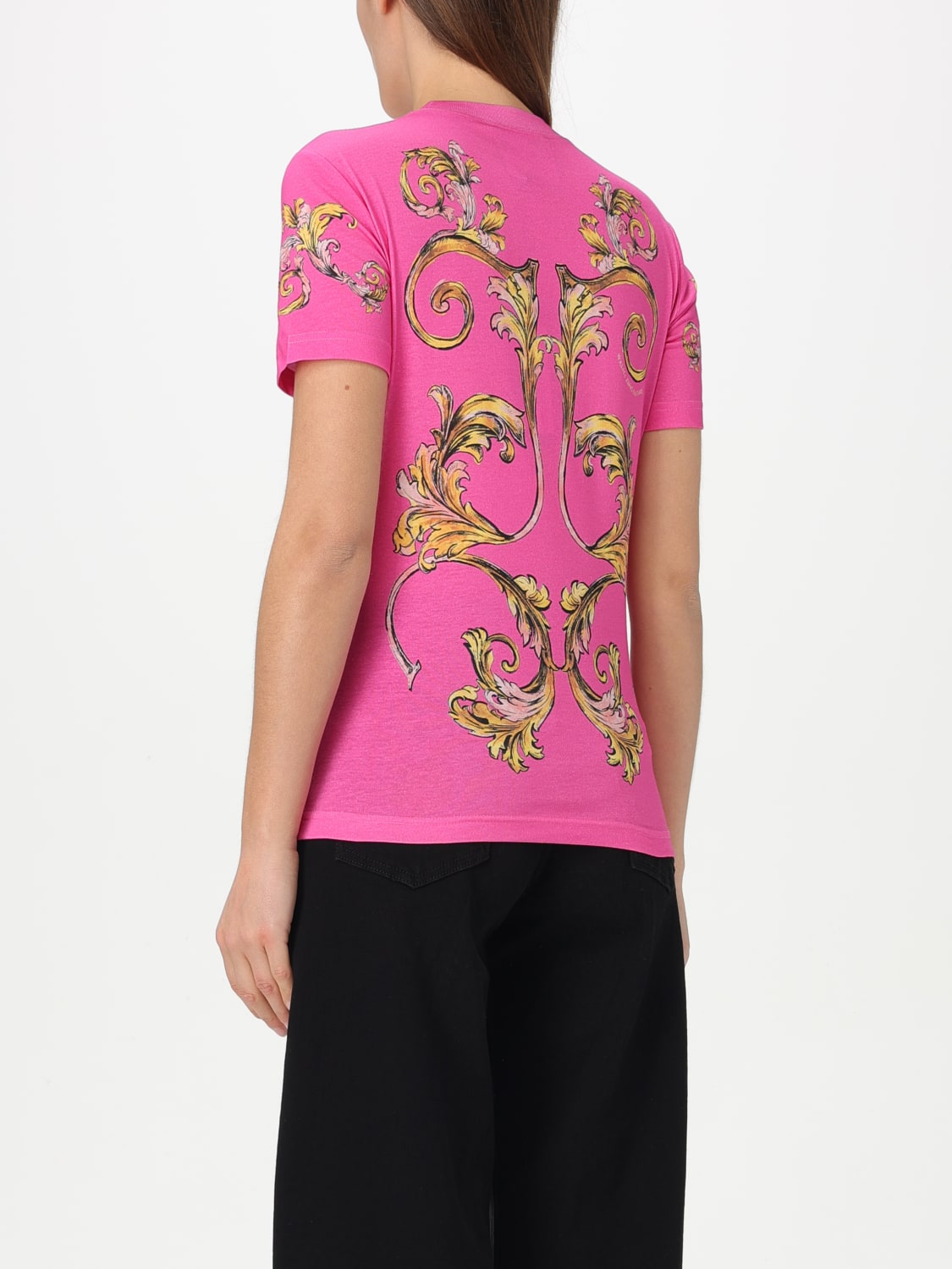 VERSACE JEANS COUTURE T-SHIRTS: T-shirt in cotone con stampa barocca Versace Jeans Couture, Rosa - Img 3