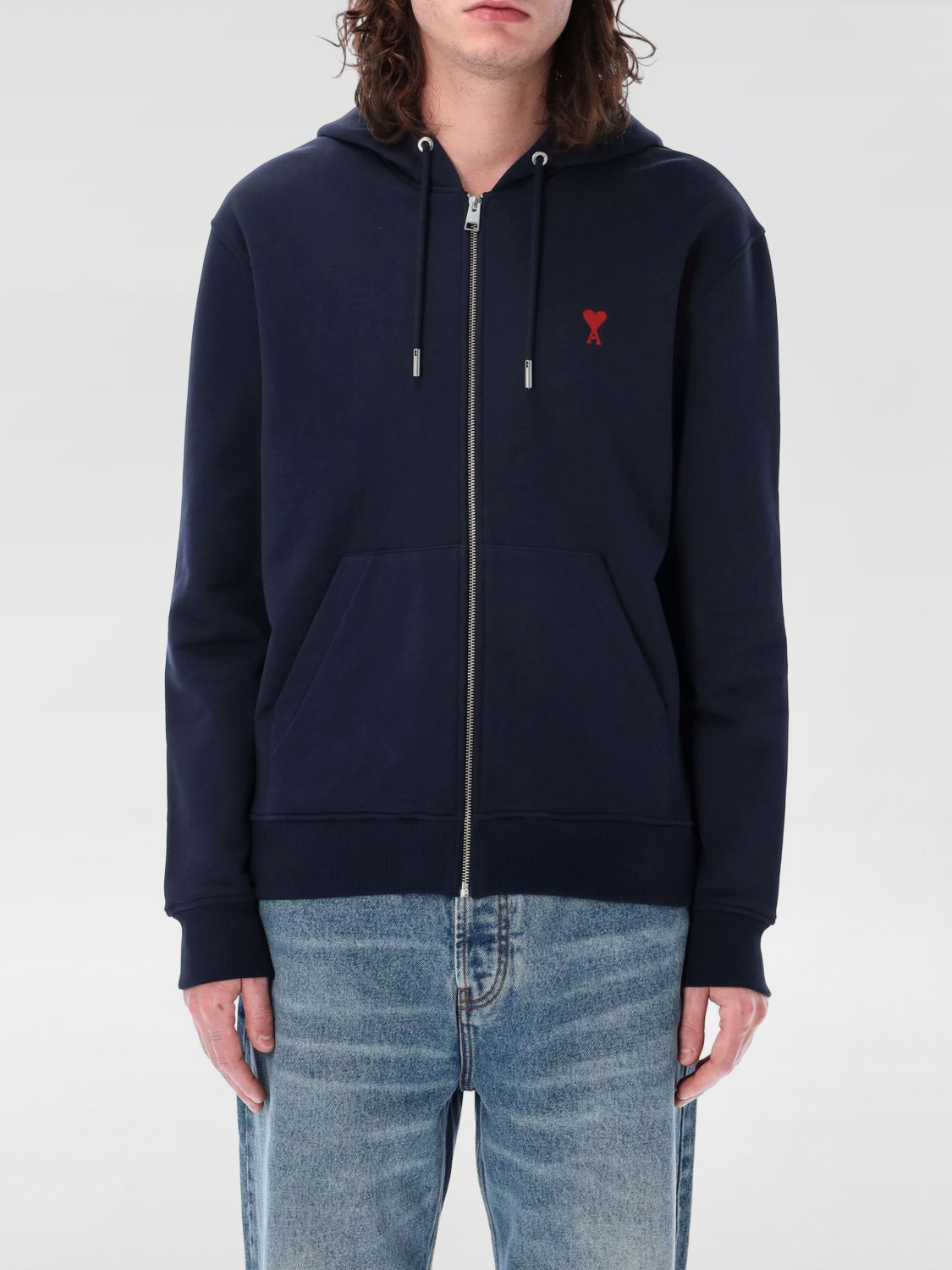 AMI PARIS FELPA: Felpa con cappuccio con mini logo Ami Paris, Blue - Img 1