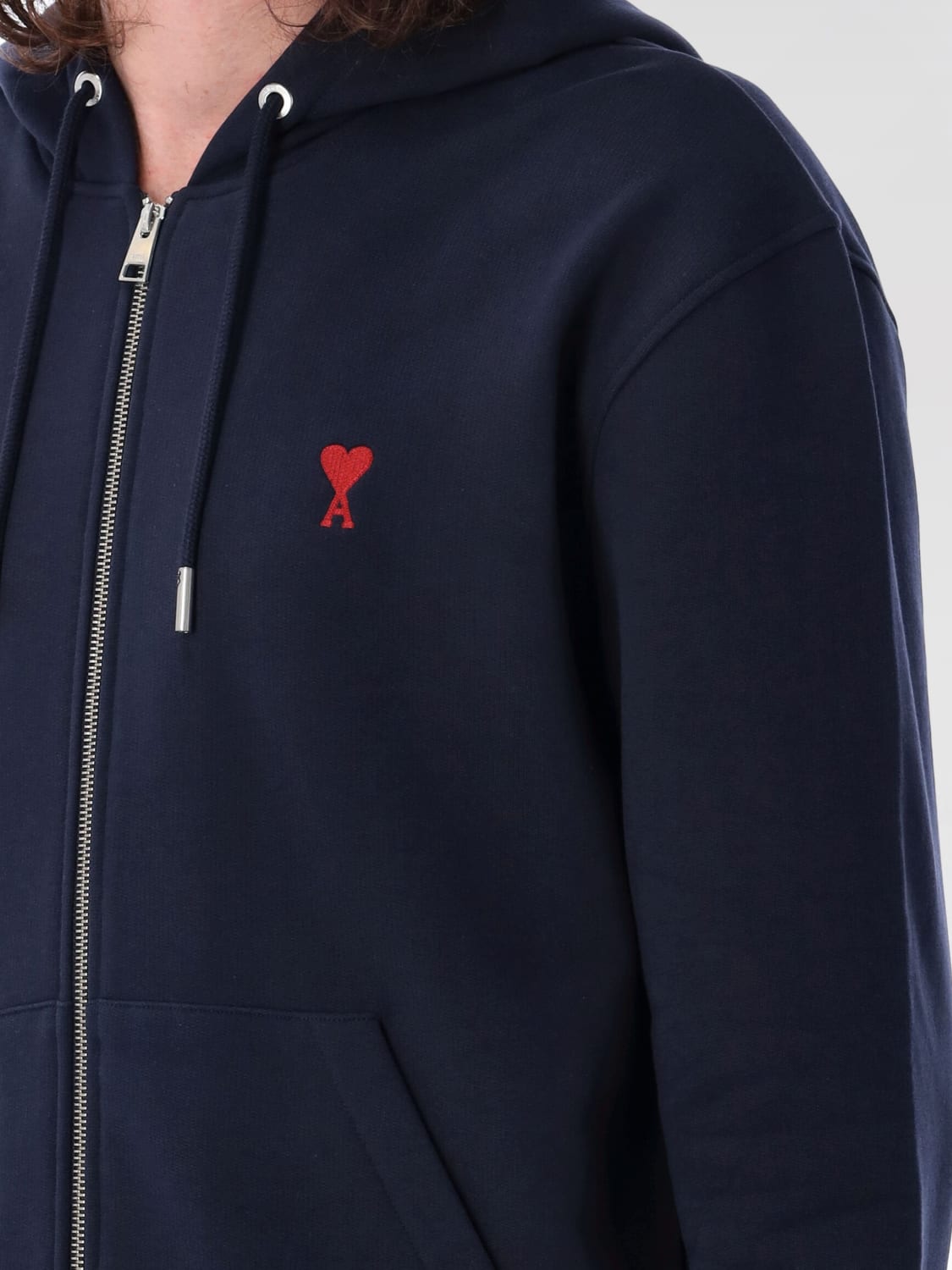 AMI PARIS FELPA: Felpa con cappuccio con mini logo Ami Paris, Blue - Img 3