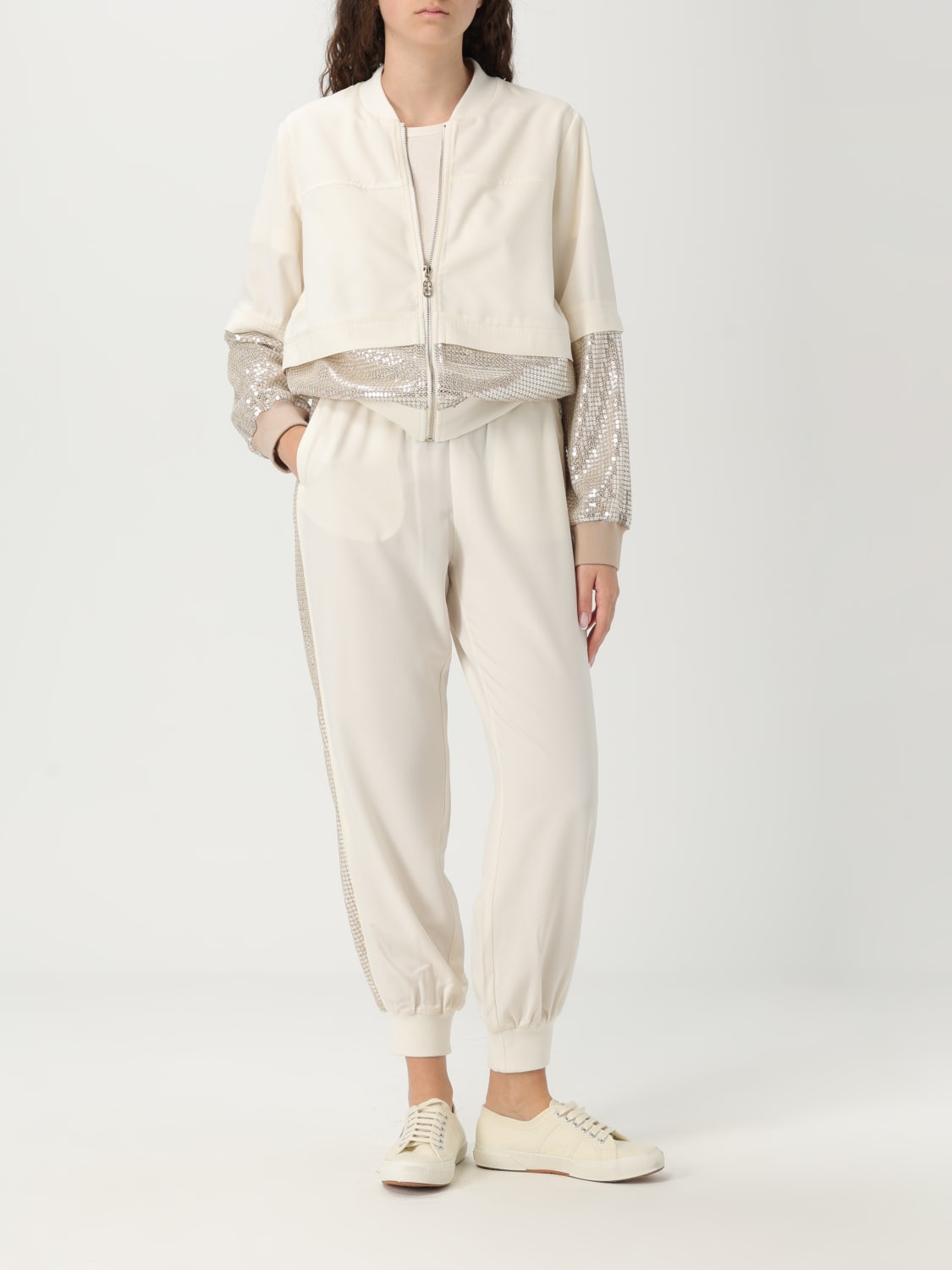 LIU JO PANTALONI: Pantalone jogging Liu Jo in tessuto stretch con paillettes, Bianco - Img 2