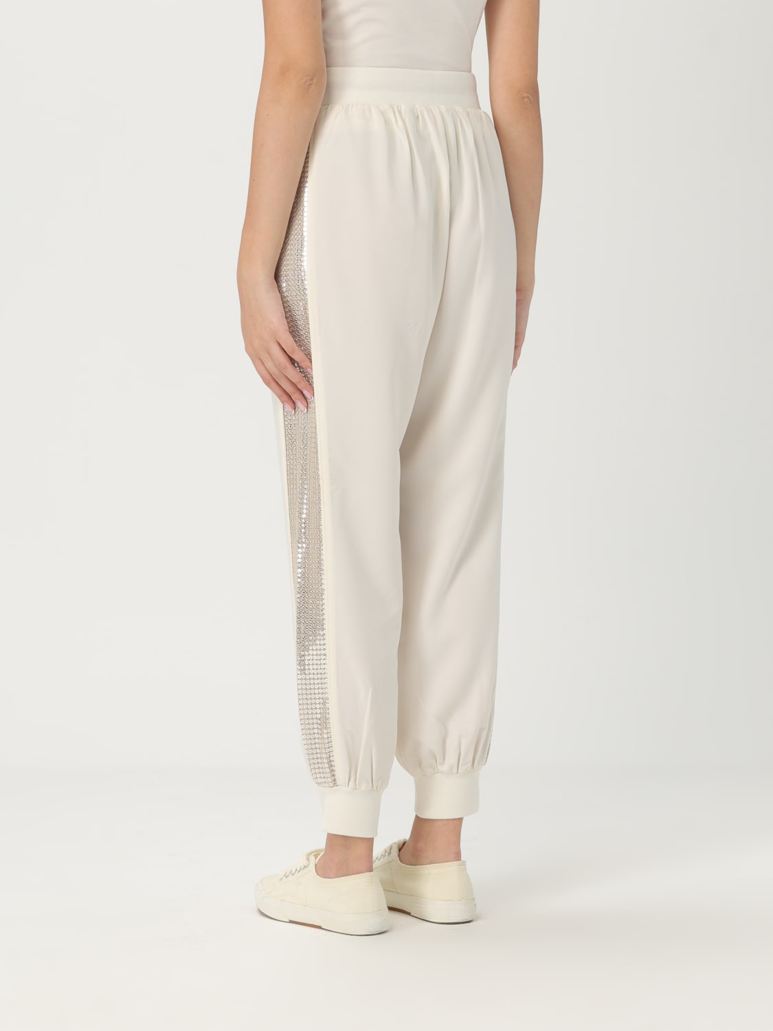 LIU JO PANTALONI: Pantalone jogging Liu Jo in tessuto stretch con paillettes, Bianco - Img 3