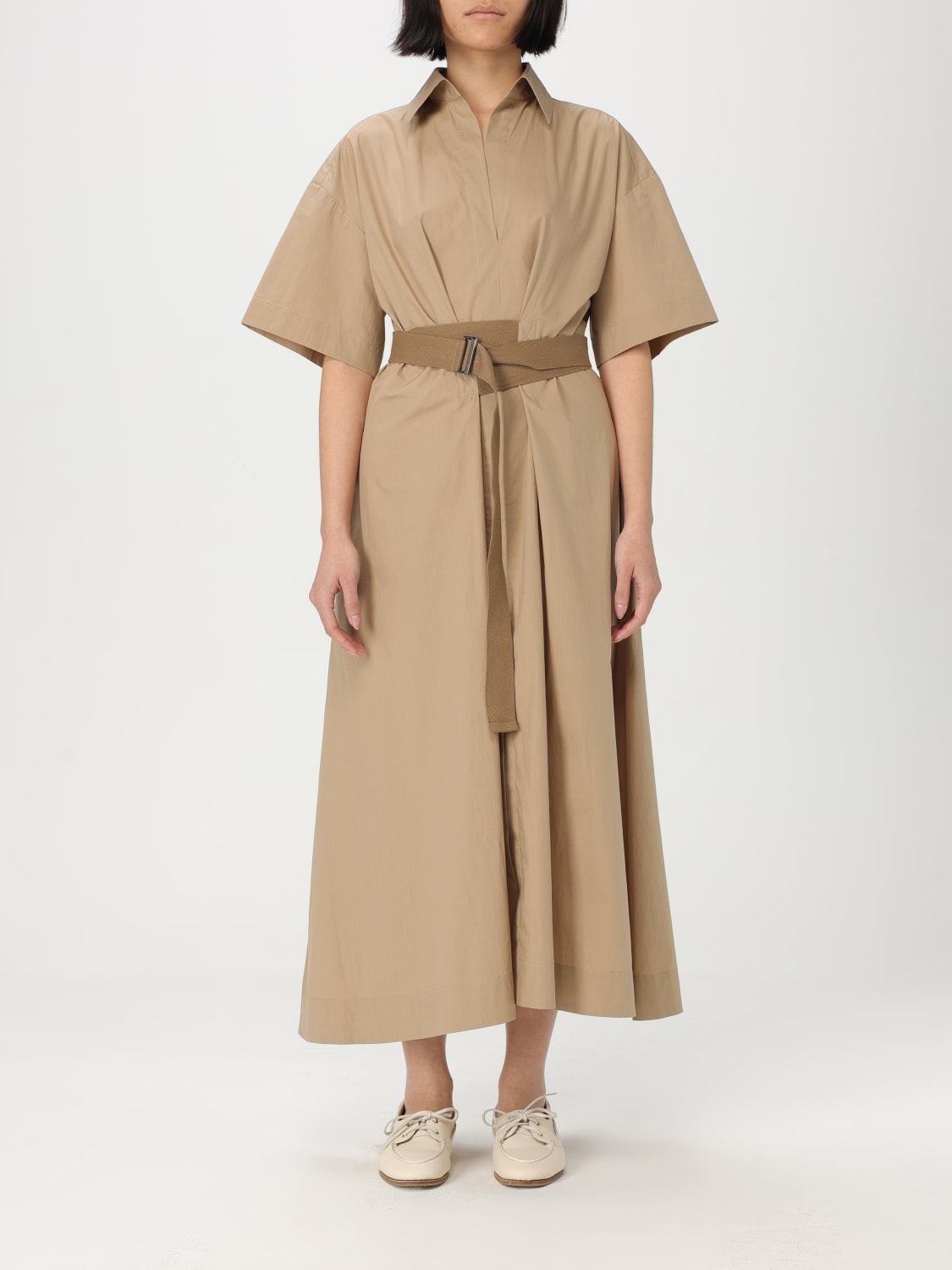 BRUNELLO CUCINELLI ABITO: Abito chemisier Brunello Cucinelli in cotone , Beige - Img 1