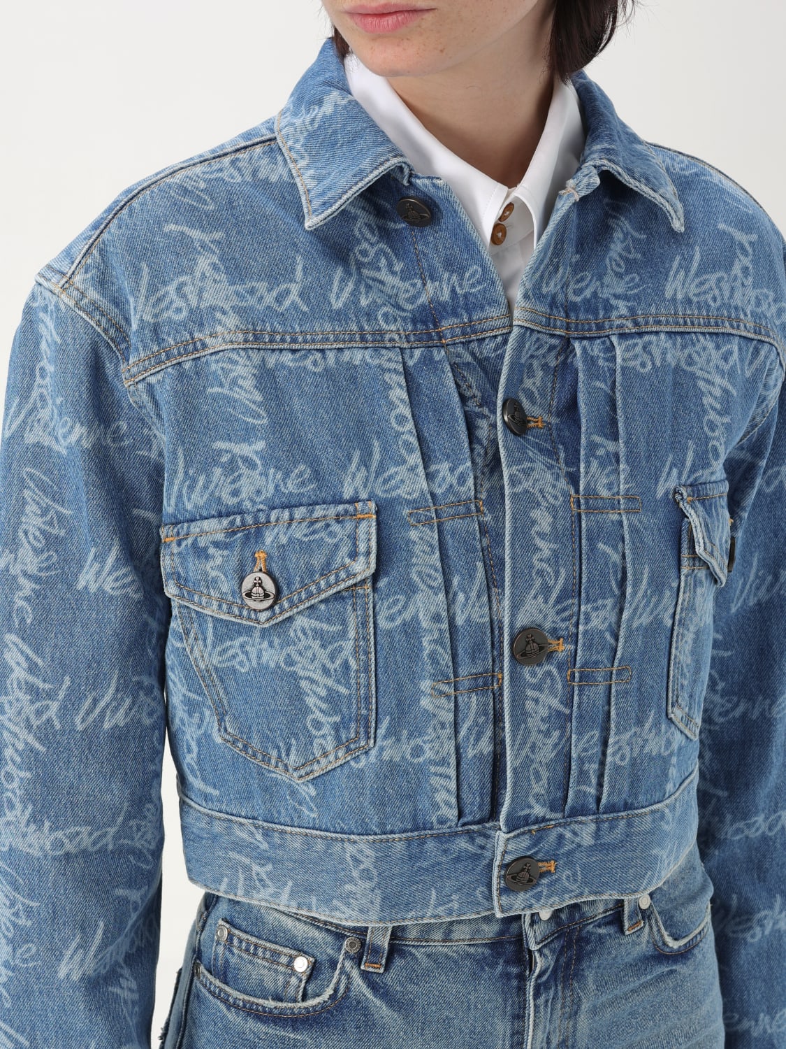 VIVIENNE WESTWOOD GIACCA: Giubbotto Vivienne Westwood in denim con logo, Blue - Img 5