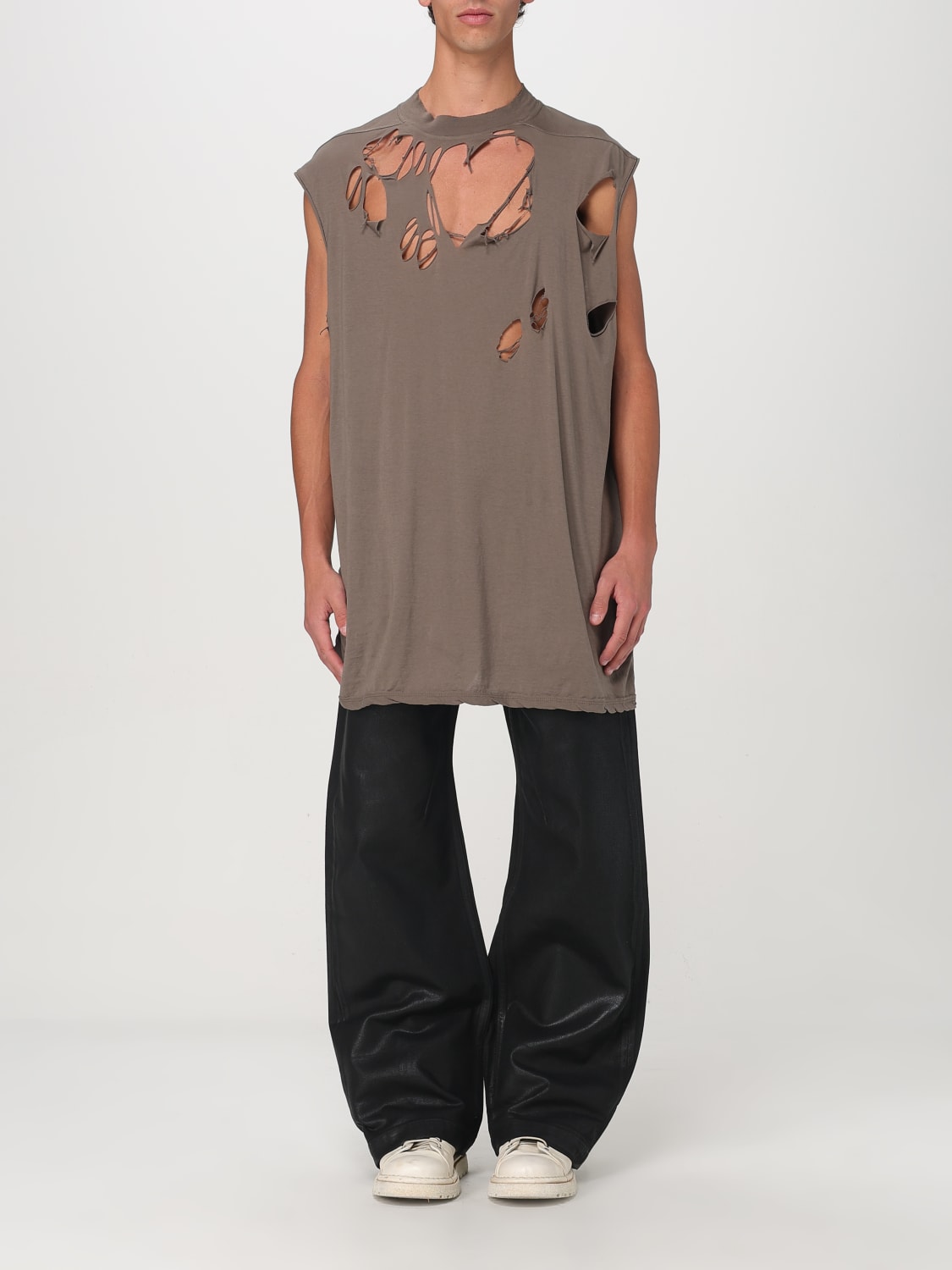 RICK OWENS DRKSHDW T-SHIRT: T-shirt oversize con maxi rotture Drkshdw, Grigio - Img 1