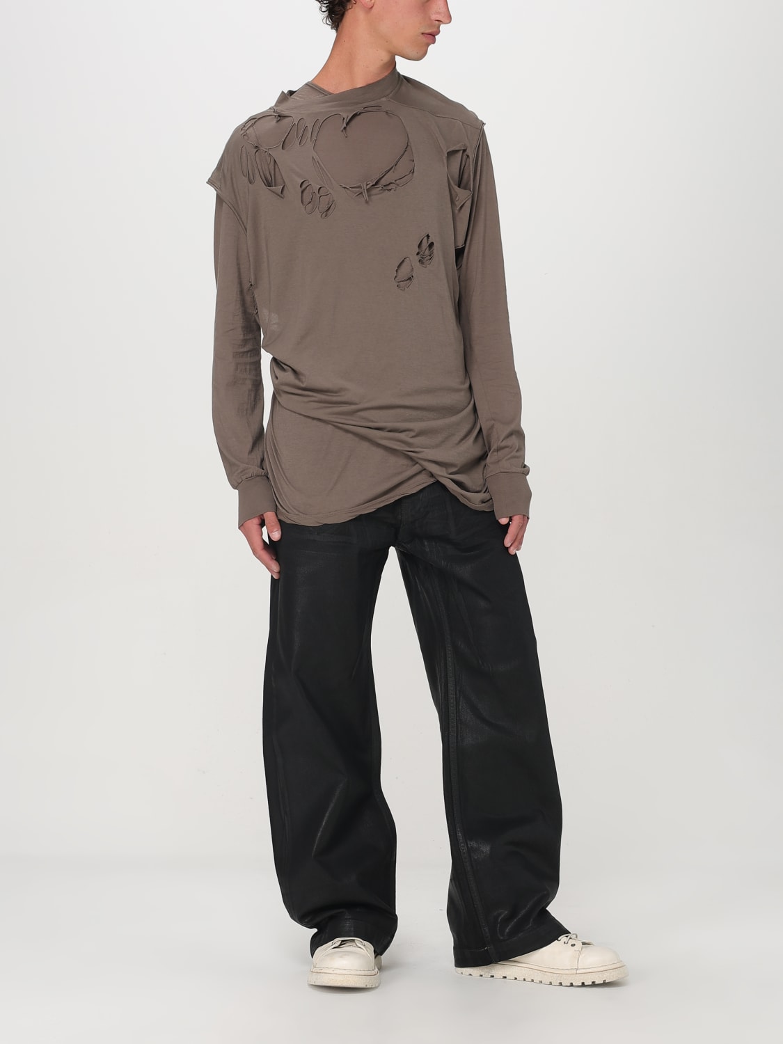 RICK OWENS DRKSHDW T-SHIRT: T-shirt oversize con maxi rotture Drkshdw, Grigio - Img 2