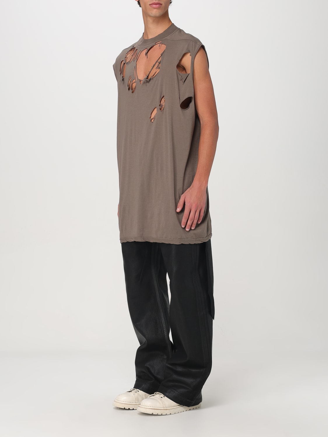 RICK OWENS DRKSHDW T-SHIRT: T-shirt oversize con maxi rotture Drkshdw, Grigio - Img 4
