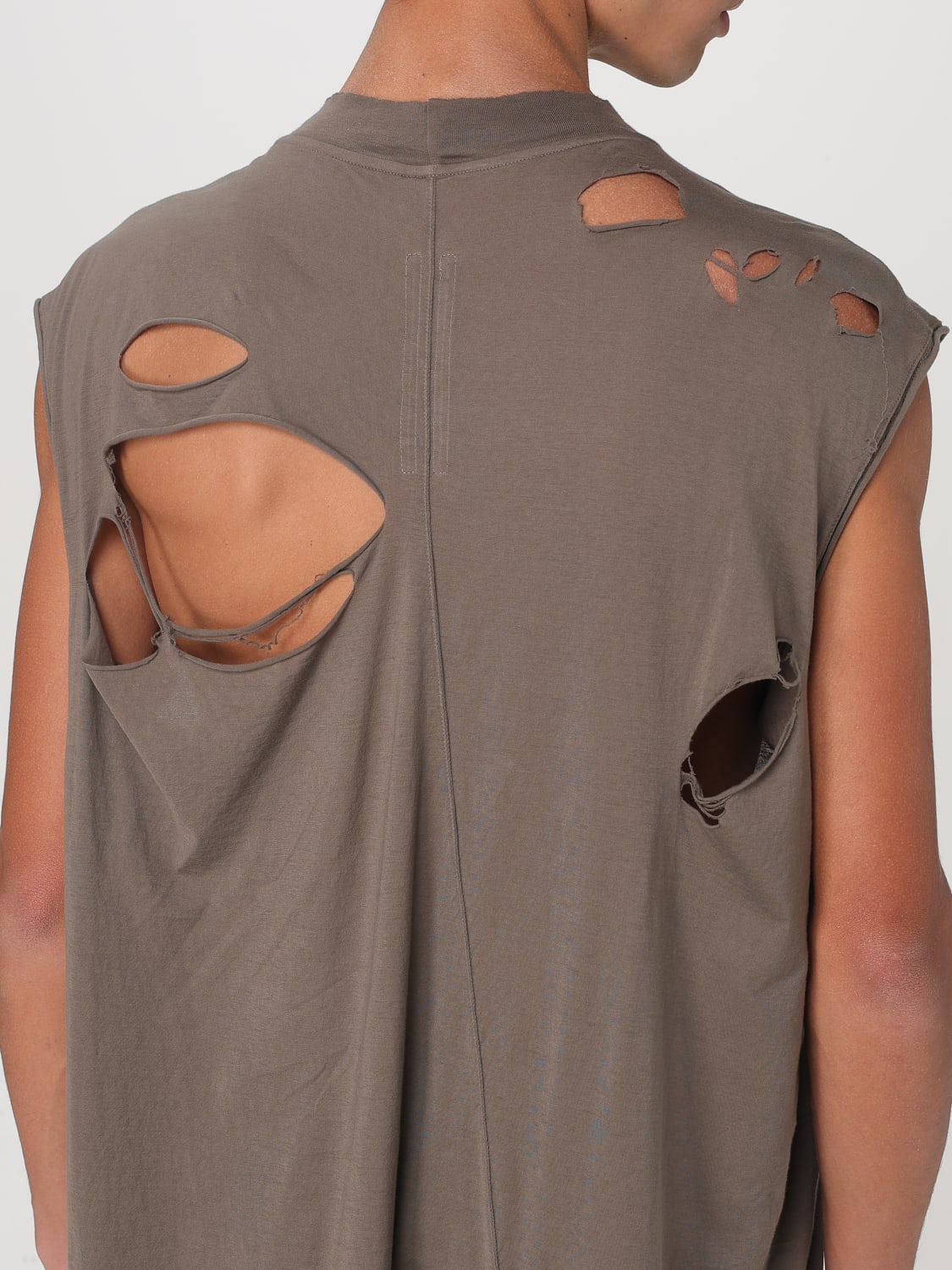 RICK OWENS DRKSHDW T-SHIRT: T-shirt oversize con maxi rotture Drkshdw, Grigio - Img 5