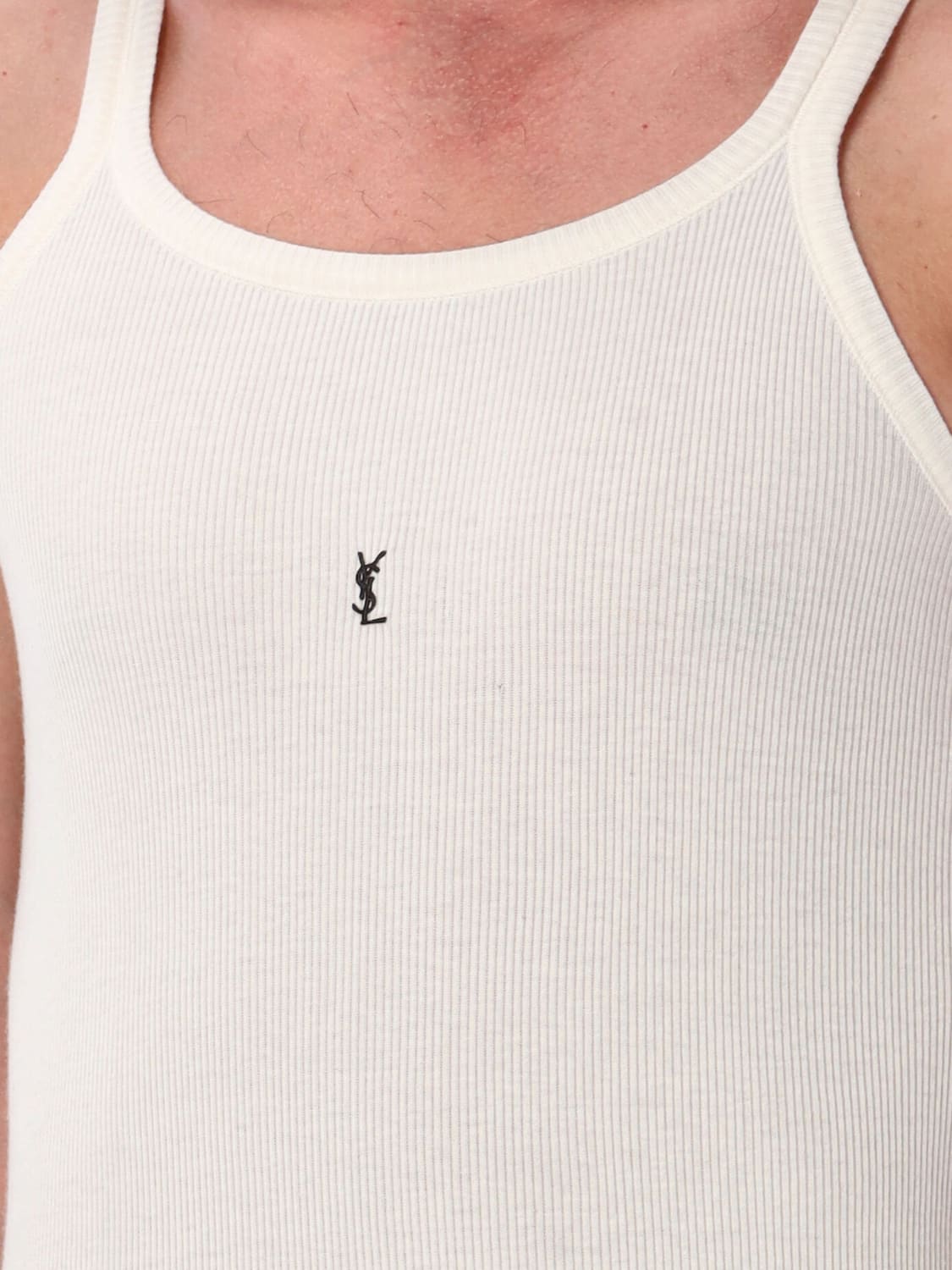 Tシャツ・カットソー SAINT LAURENT Men T-shirt Beige 761275Y37EC 9744 SAINT LAURENT: tank top with mini YSL logo - Yellow Cream