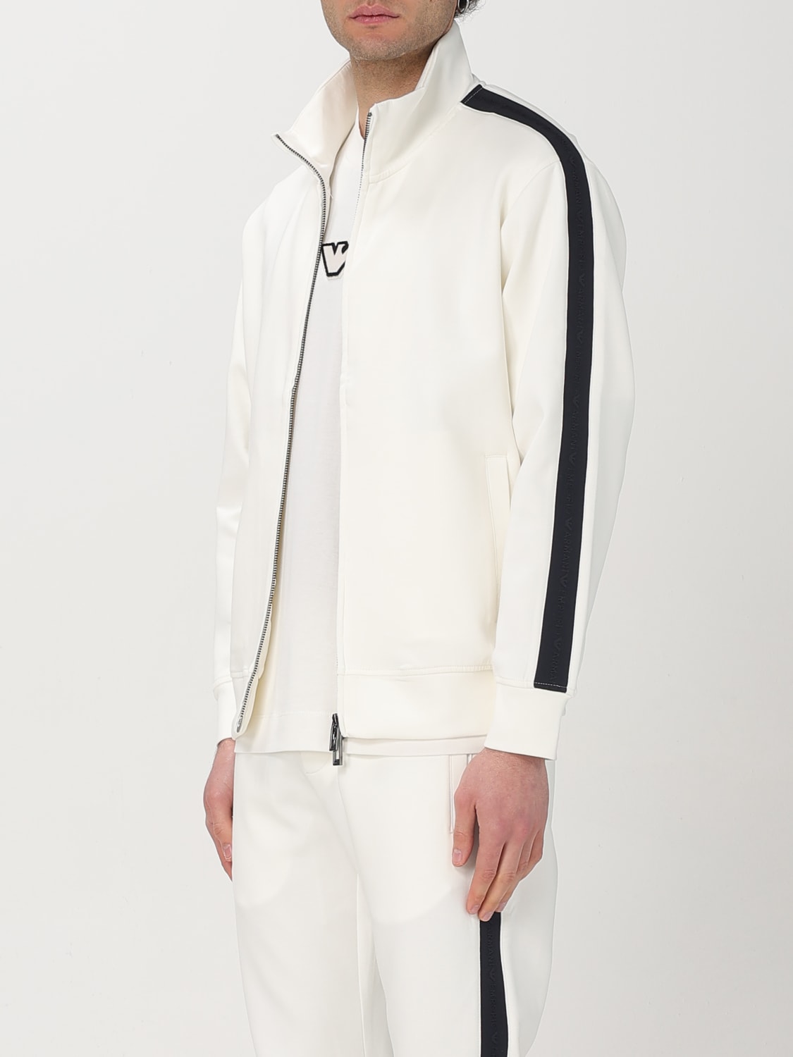 EMPORIO ARMANI FELPA: Felpa Emporio Armani in jersey con zip , Bianco - Img 4