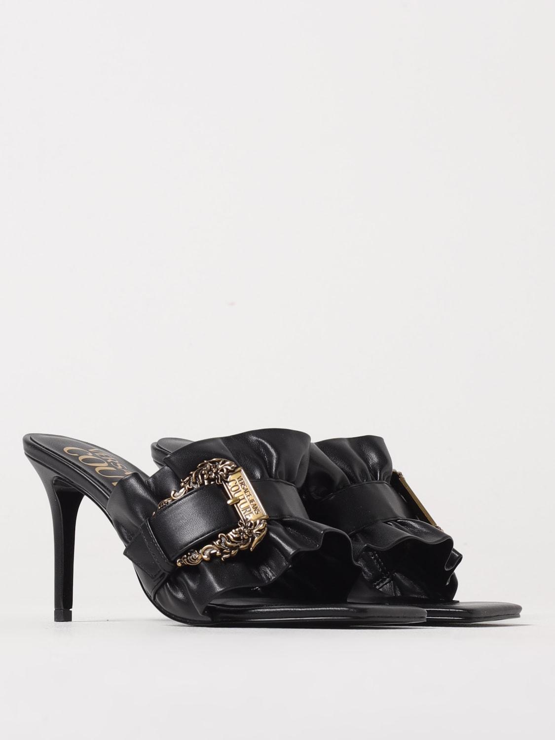 VERSACE JEANS COUTURE SANDALES À TALONS: Sandales plates femme Versace Jeans Couture, Noir - Img 2