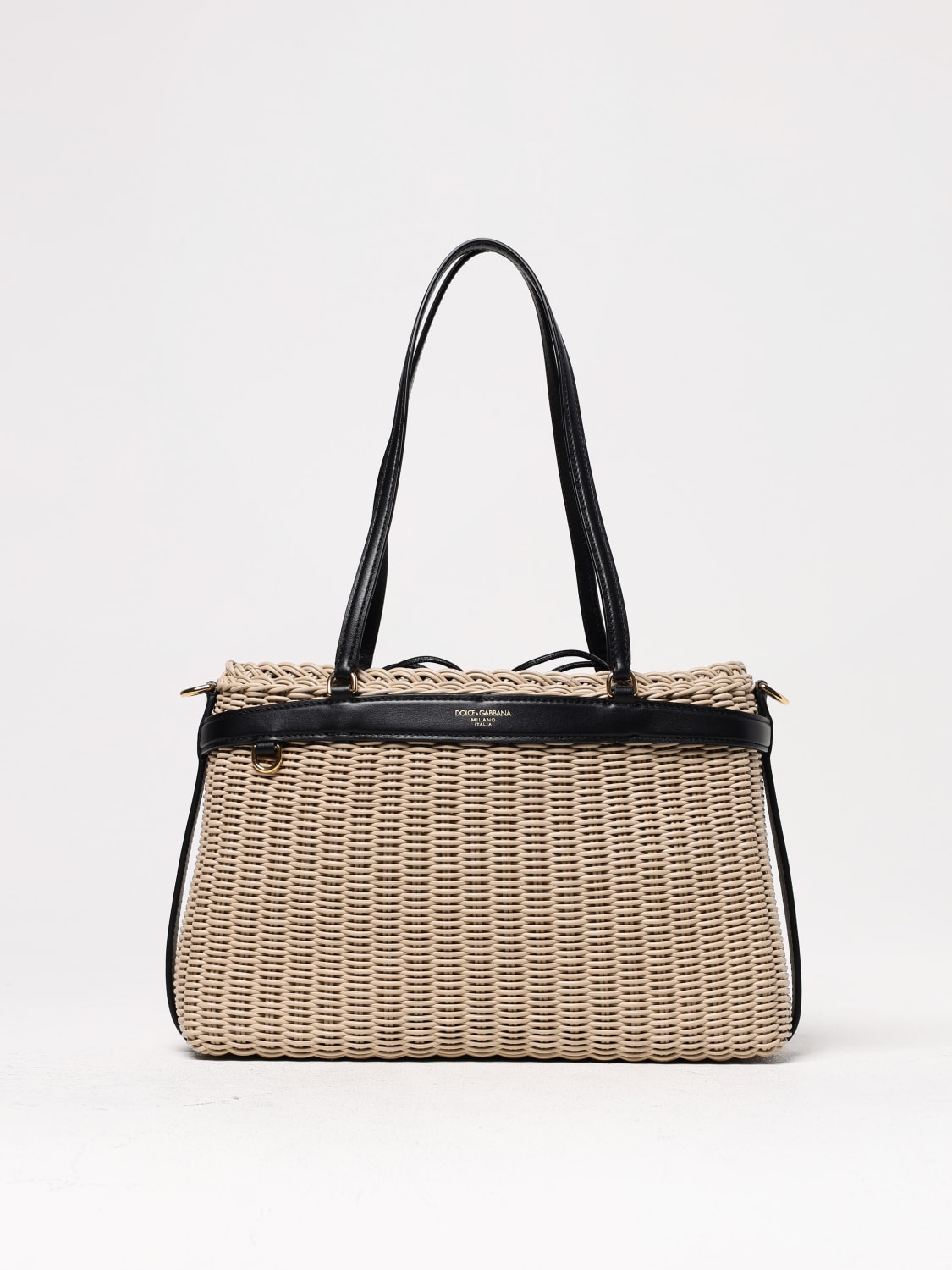 DOLCE & GABBANA BORSA A SPALLA: Borsa Carla Dolce & Gabbana in pelle intrecciata , Beige - Img 1