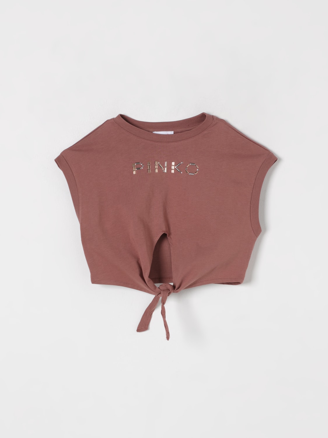 PINKO T-SHIRT: T-shirt in cotone con logo gioiello Pinko, Terra - Img 1